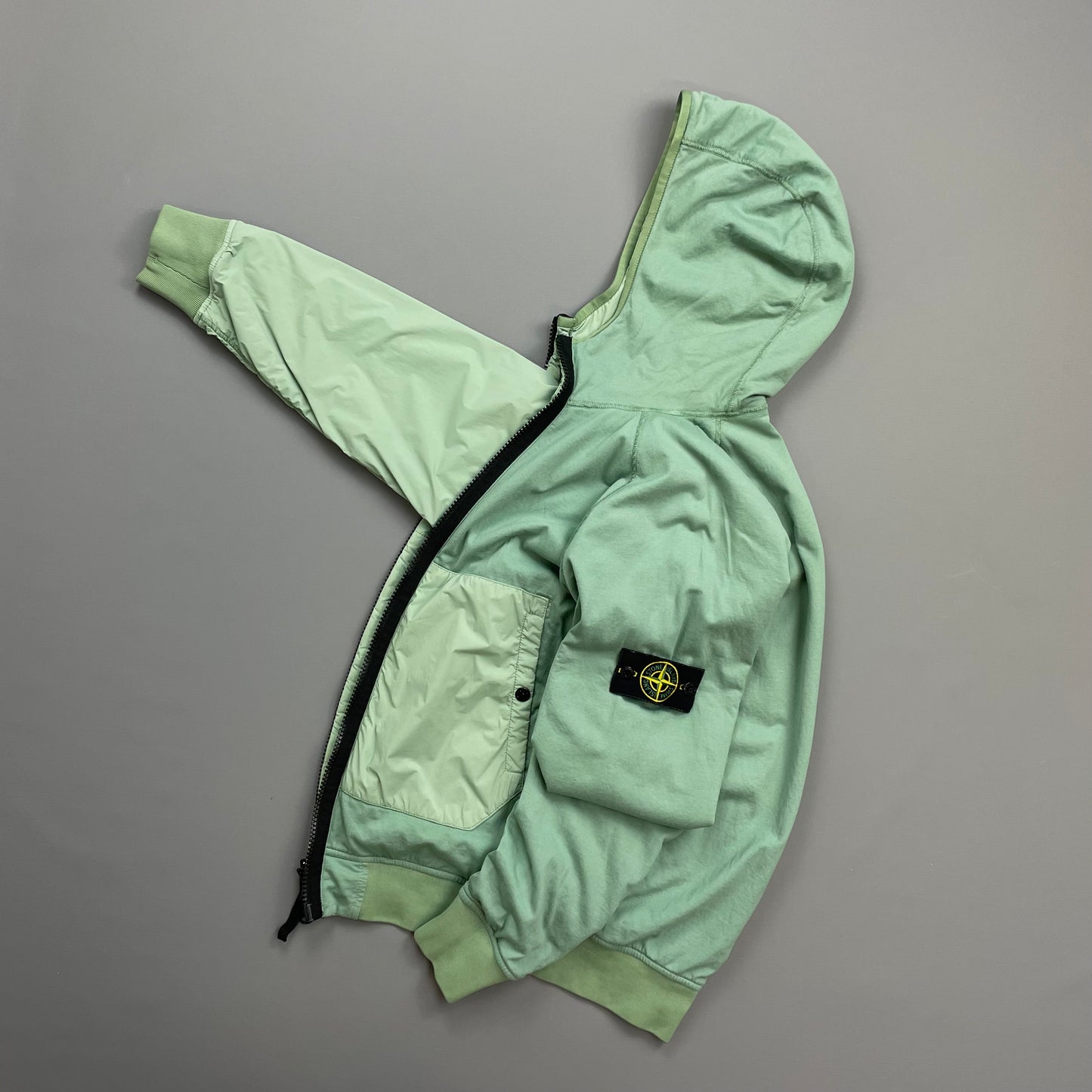 Stone Island Mint Green AW22 Comfort Tech Composite Reversible Polartec Hooded Jacket