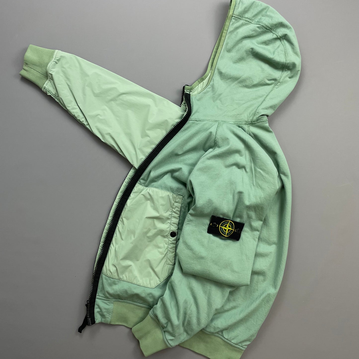 Stone Island Mint Green AW22 Comfort Tech Composite Reversible Polartec Hooded Jacket