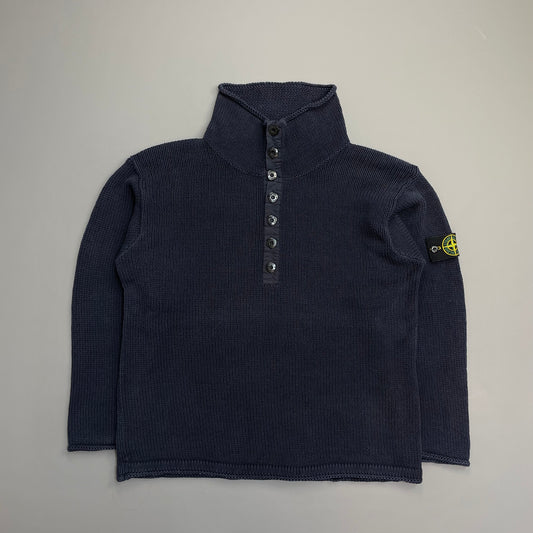 Stone Island Navy SS00 Heavyweight Button Collar Knit Jumper