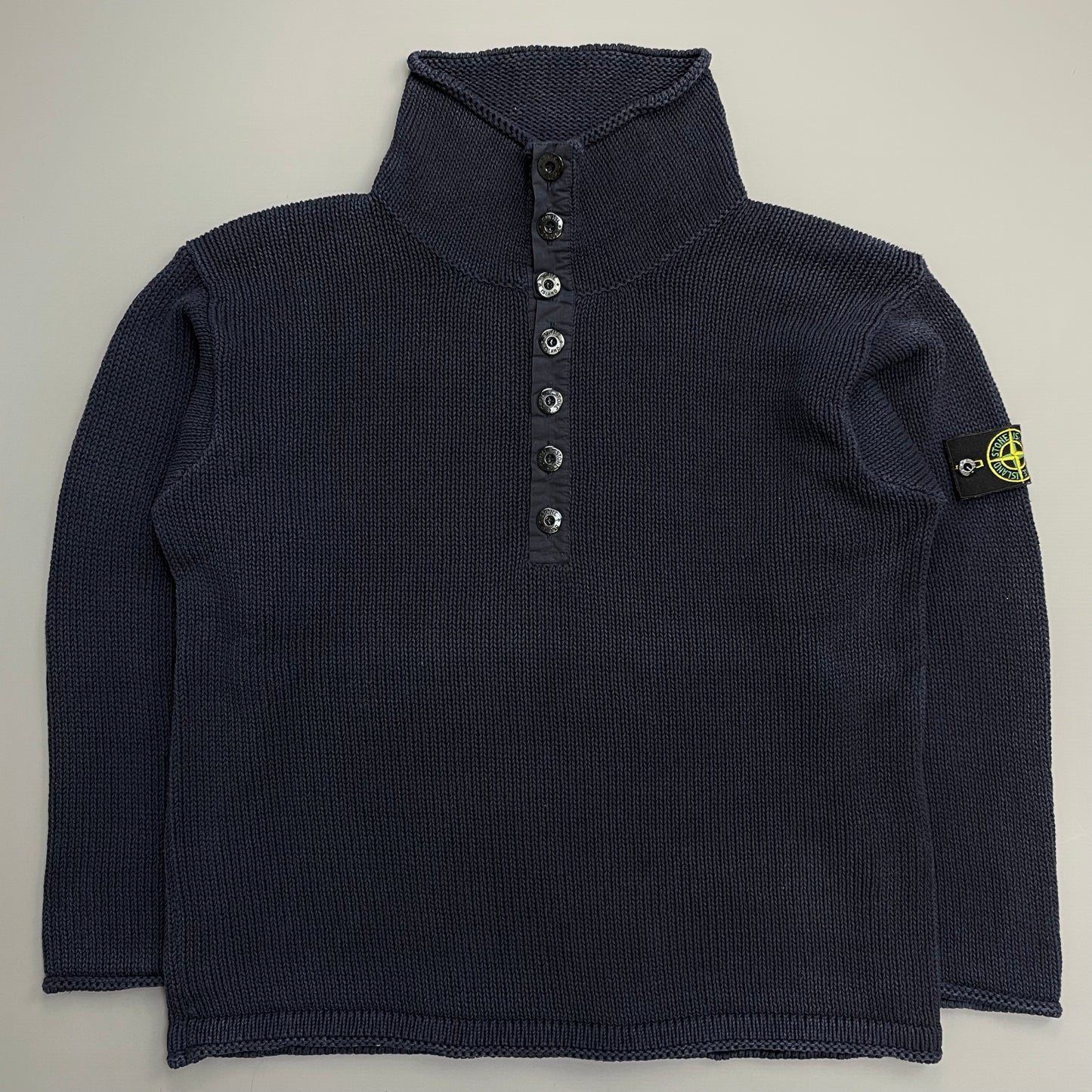 Stone Island Navy SS00 Heavyweight Button Collar Knit Jumper