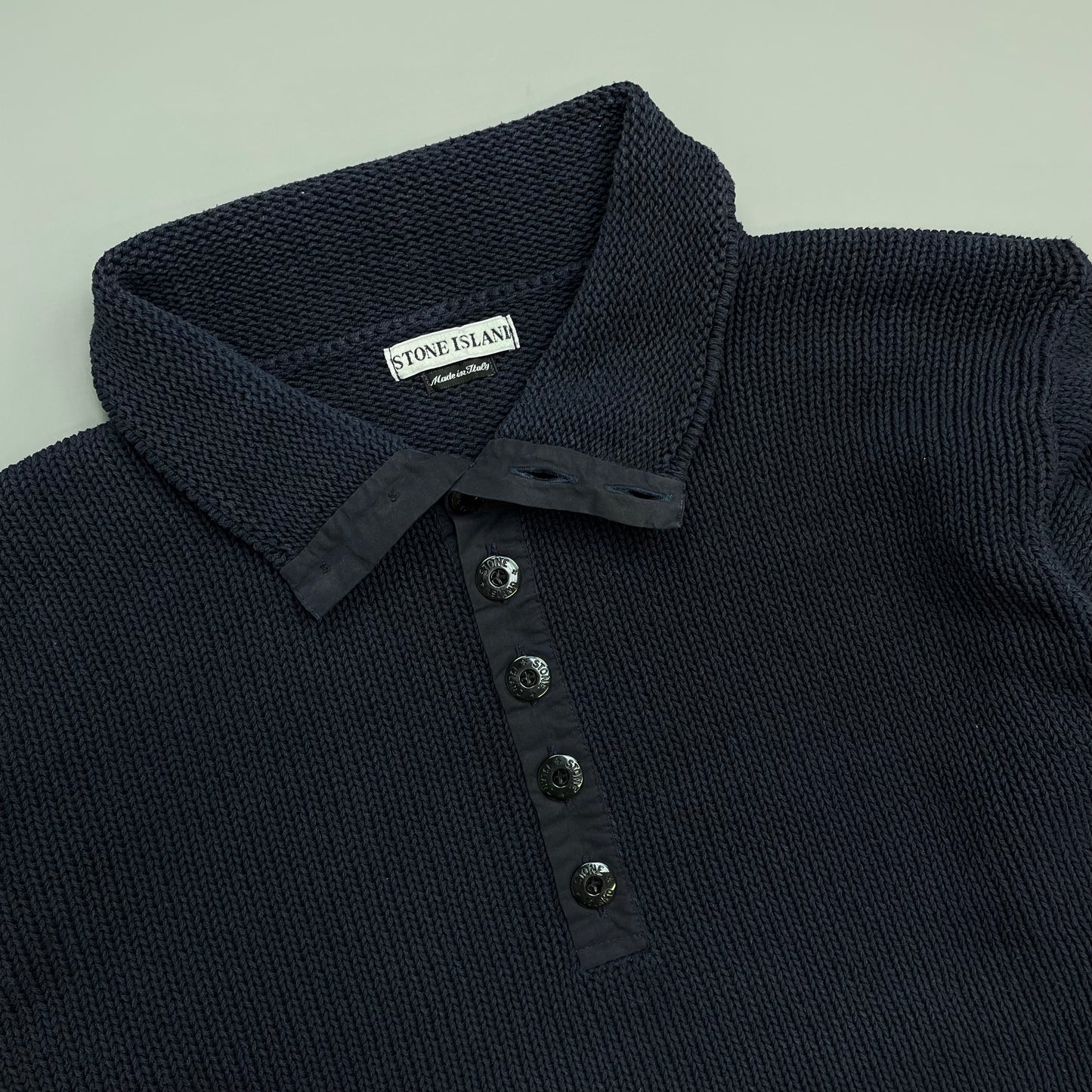 Stone Island Navy SS00 Heavyweight Button Collar Knit Jumper