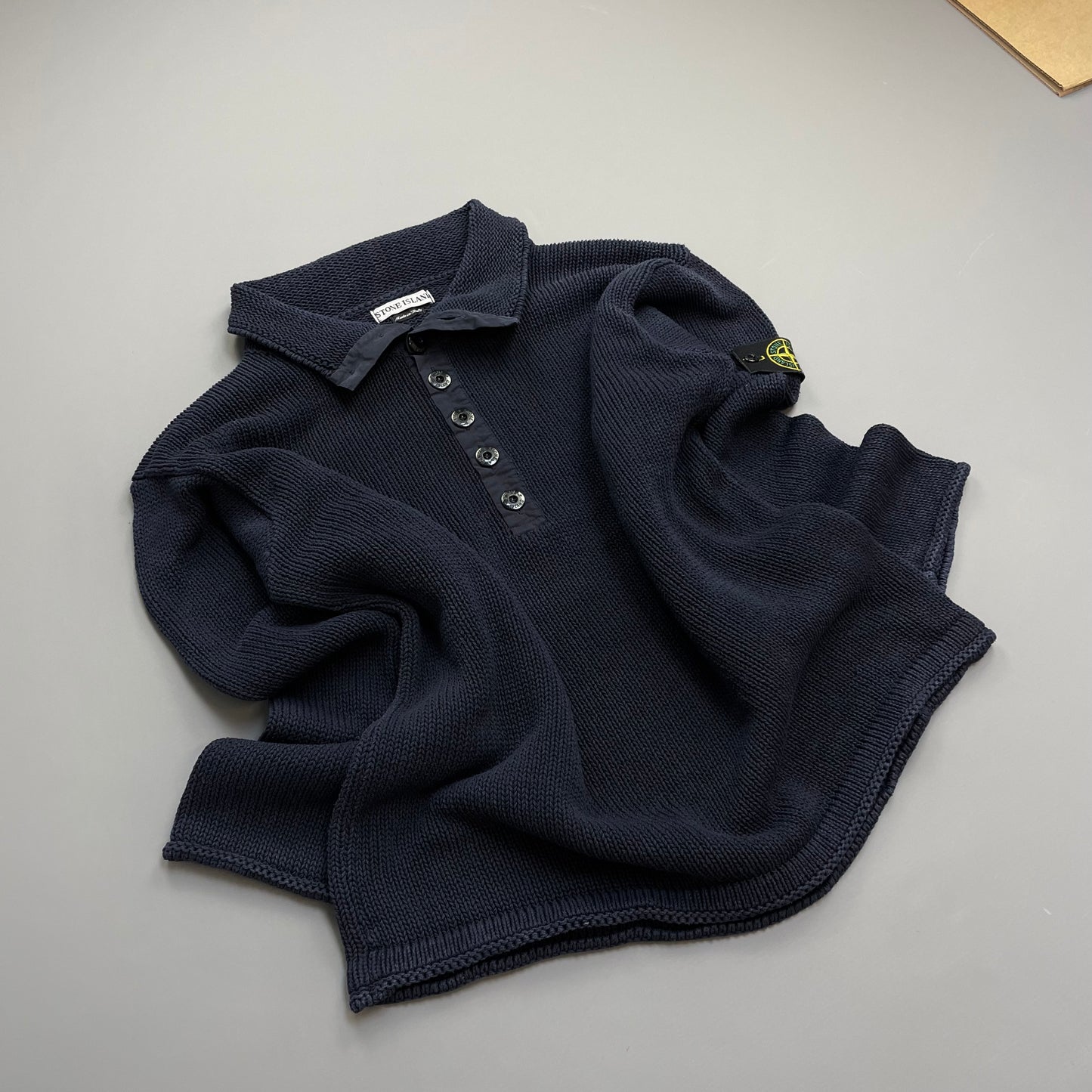 Stone Island Navy SS00 Heavyweight Button Collar Knit Jumper