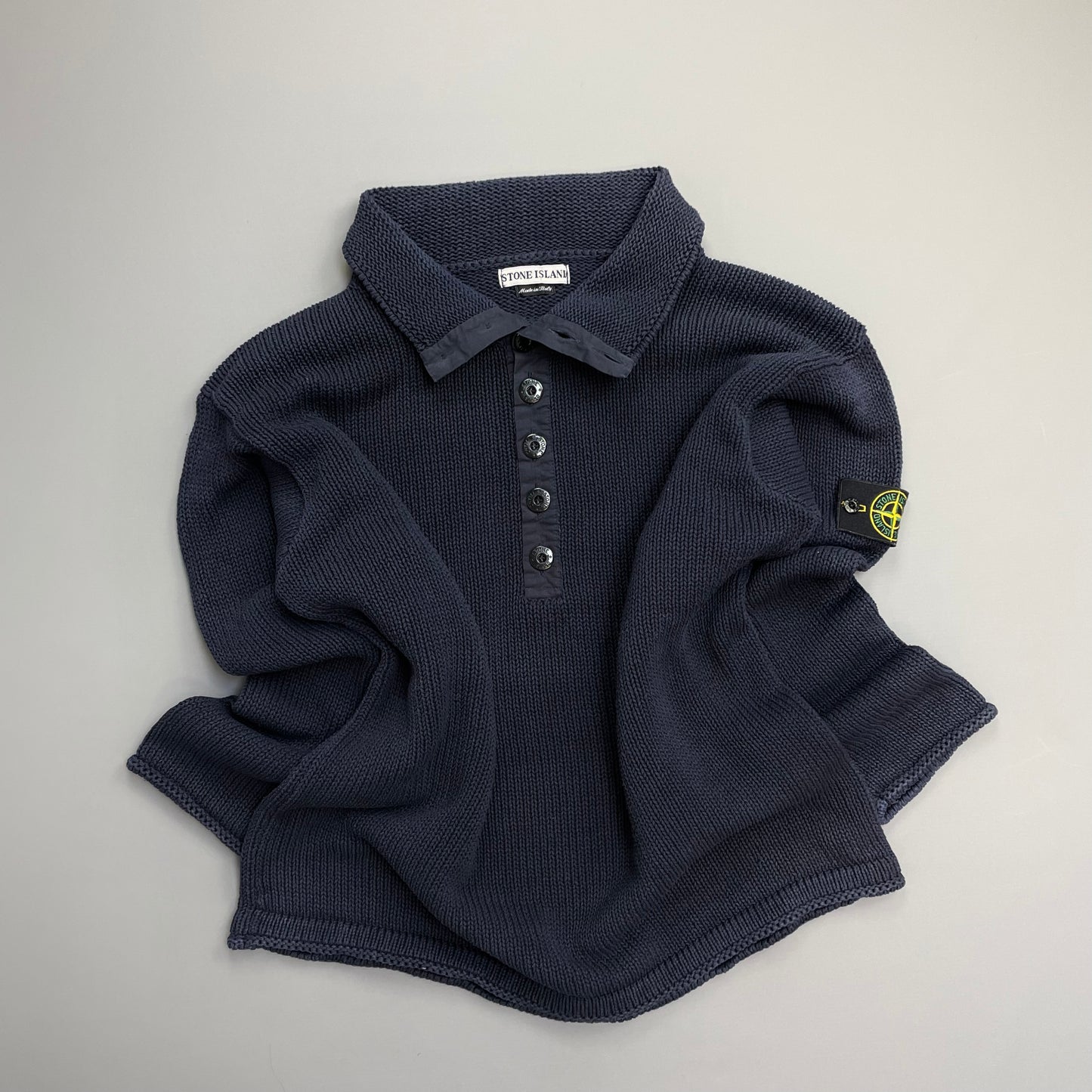 Stone Island Navy SS00 Heavyweight Button Collar Knit Jumper
