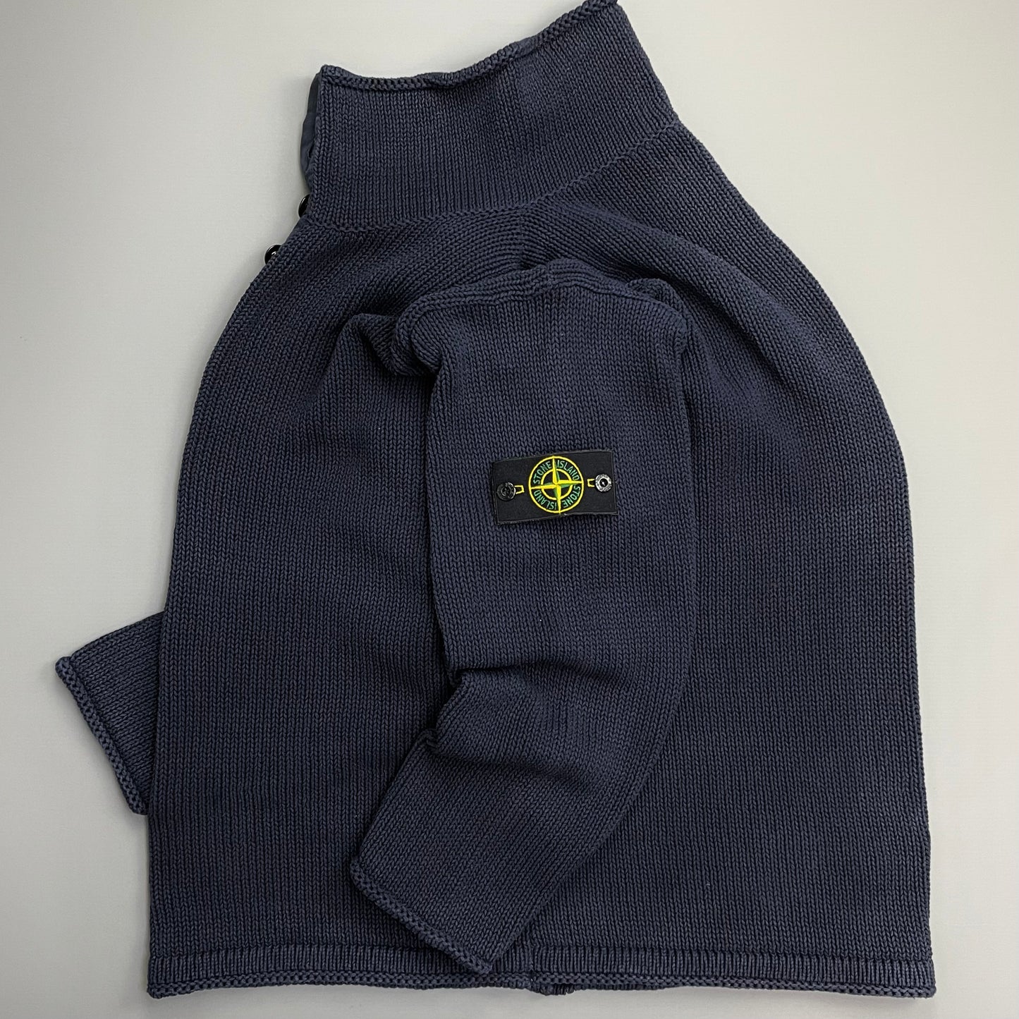 Stone Island Navy SS00 Heavyweight Button Collar Knit Jumper