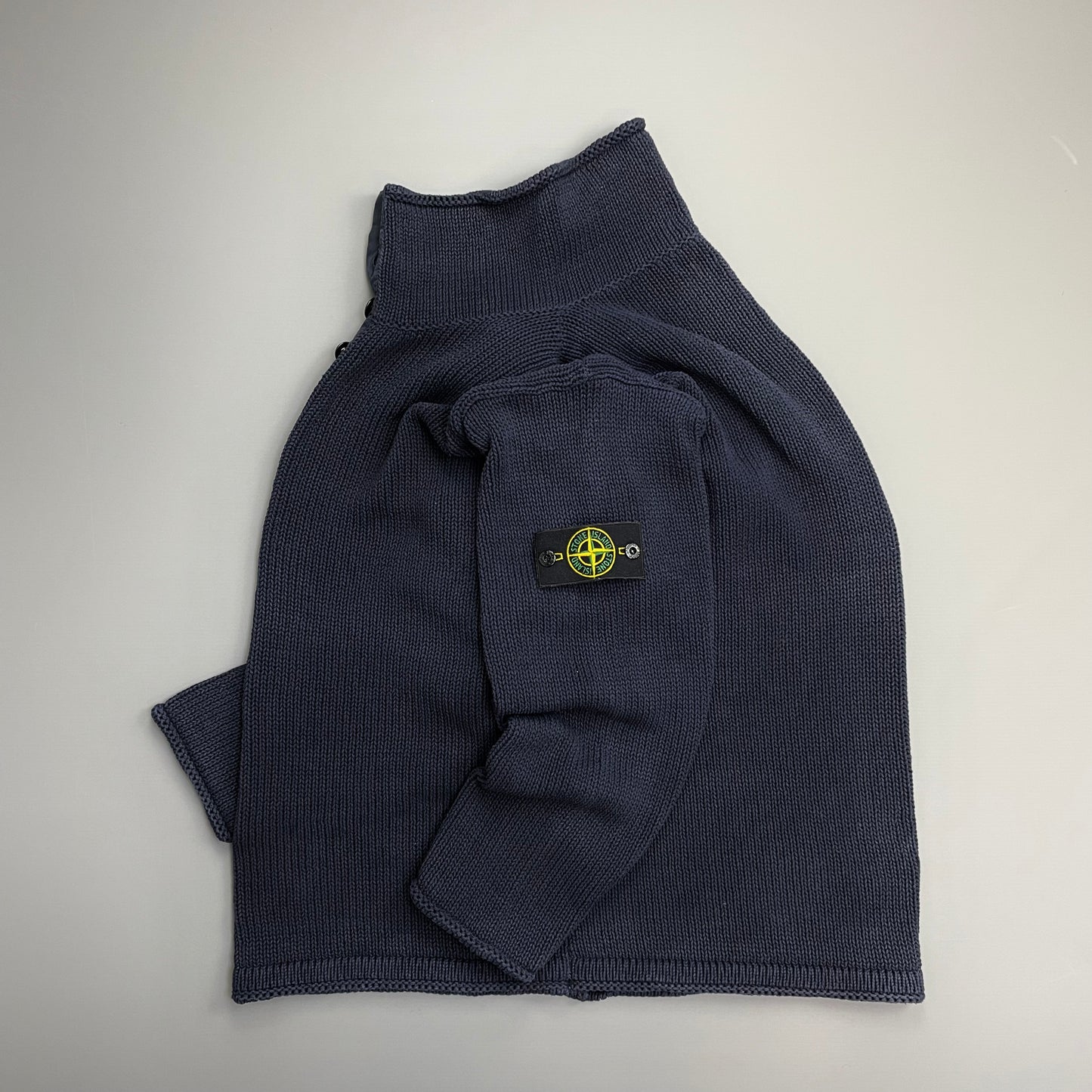 Stone Island Navy SS00 Heavyweight Button Collar Knit Jumper