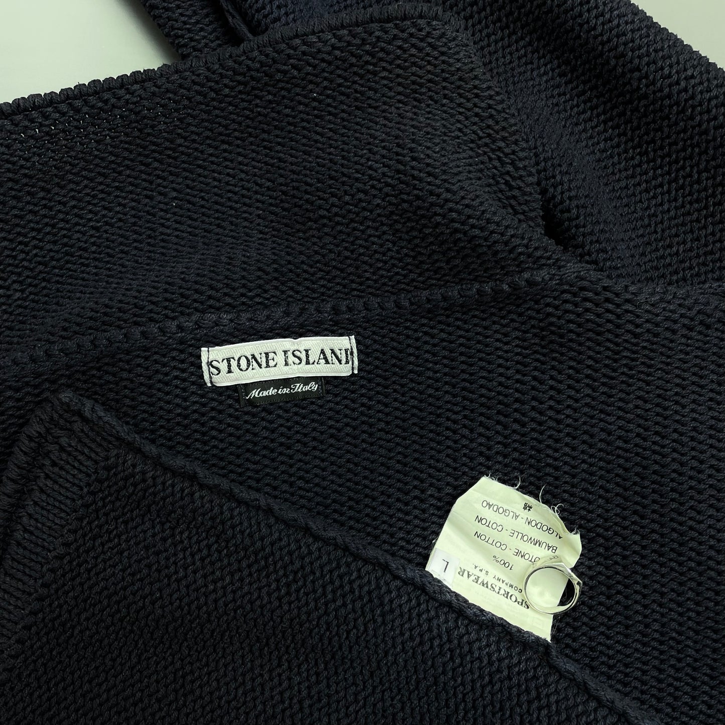 Stone Island Navy SS00 Heavyweight Button Collar Knit Jumper