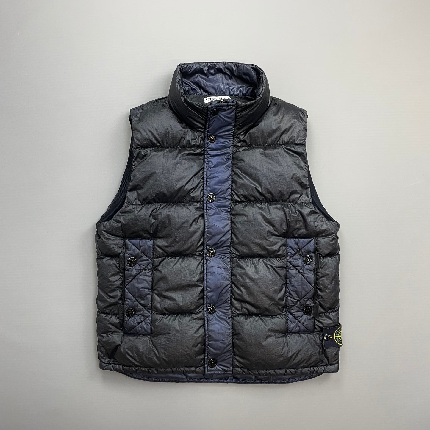 Stone Island Navy & Black AW11 Two-Tone Nylon Garment Dyed 26GR X SQM Down Filled Gilet Vest