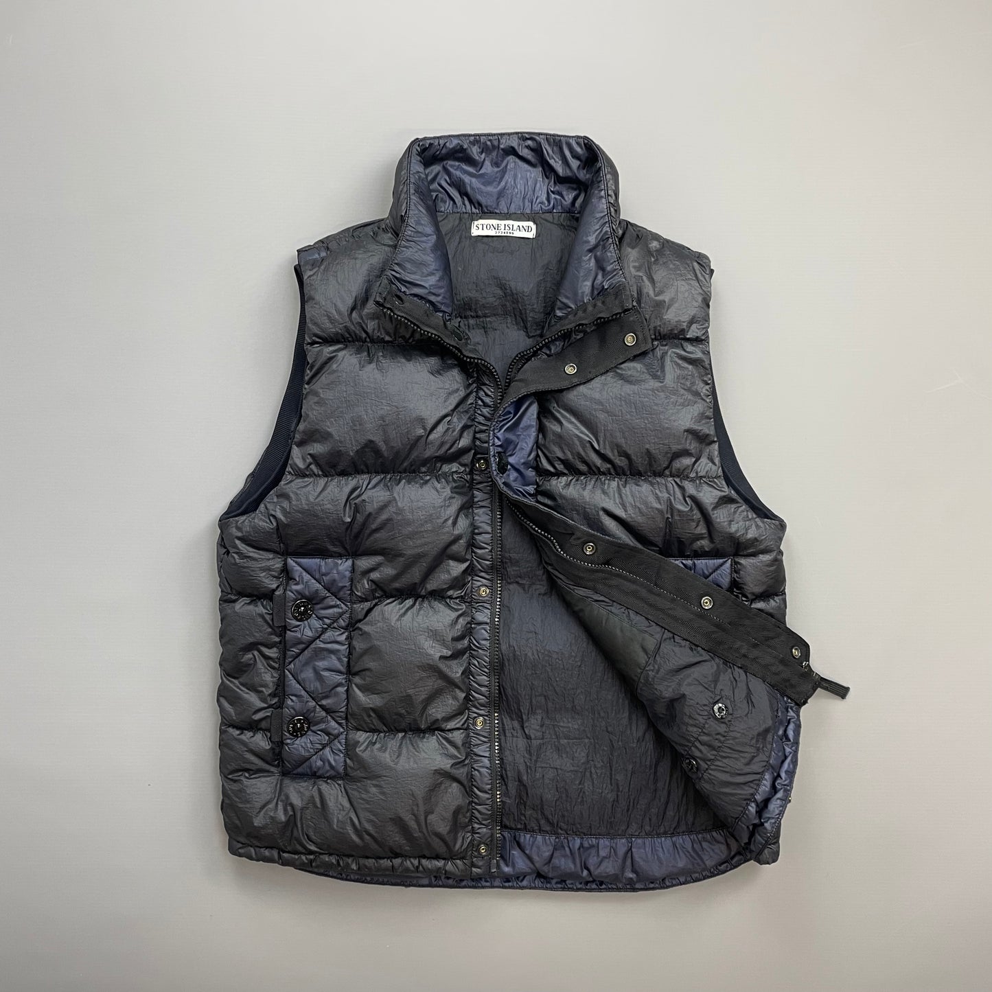 Stone Island Navy & Black AW11 Two-Tone Nylon Garment Dyed 26GR X SQM Down Filled Gilet Vest