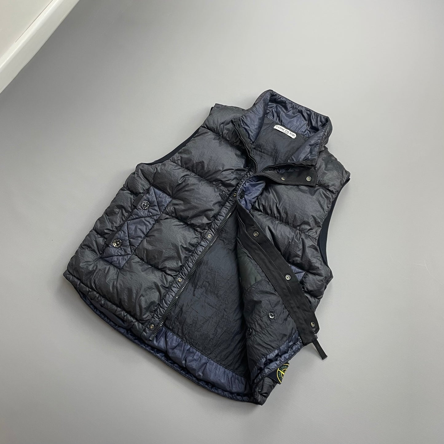 Stone Island Navy & Black AW11 Two-Tone Nylon Garment Dyed 26GR X SQM Down Filled Gilet Vest