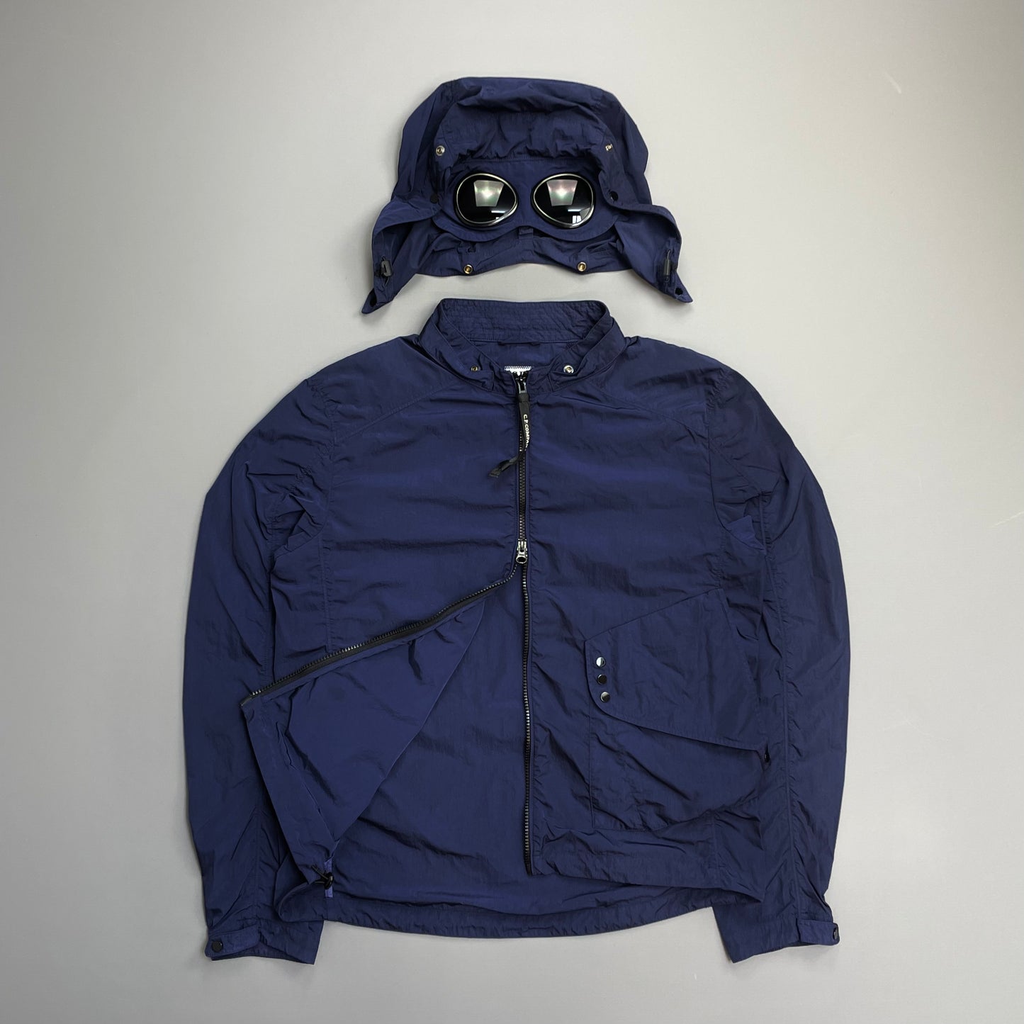 C.P. Company Blue Chrome Detachable Hood Goggle Jacket
