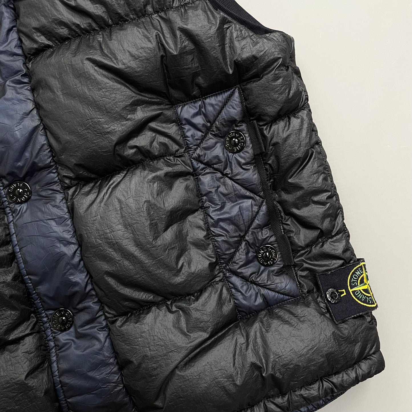 Stone Island Navy & Black AW11 Two-Tone Nylon Garment Dyed 26GR X SQM Down Filled Gilet Vest