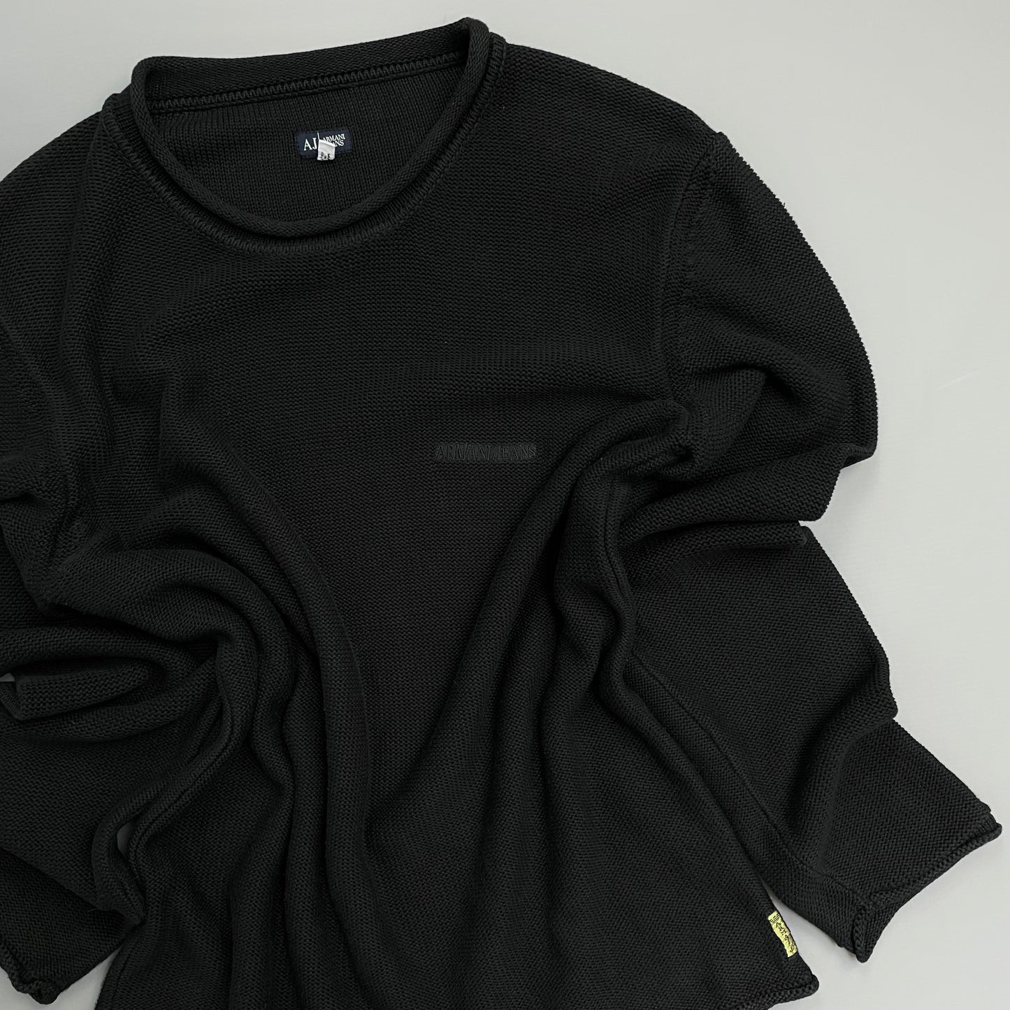 Armani Jeans 00s Black Raw-Edge Knit Jumper