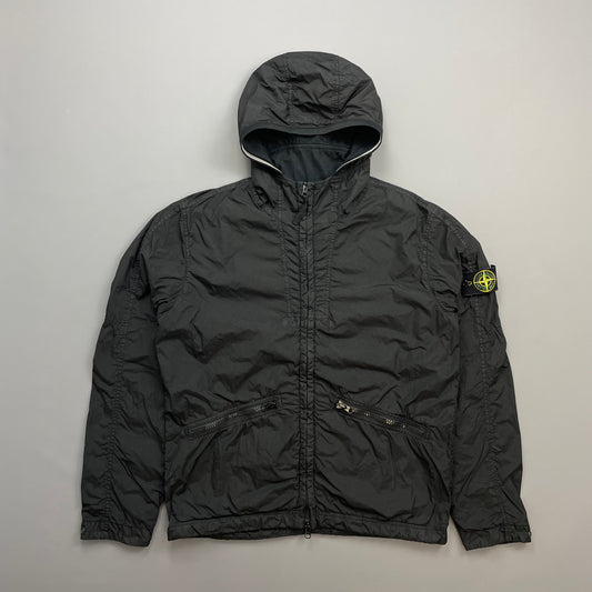 Stone Island Black SS19 Garment Dyed Crinkle Reps NY Midweight Hooded Jacket