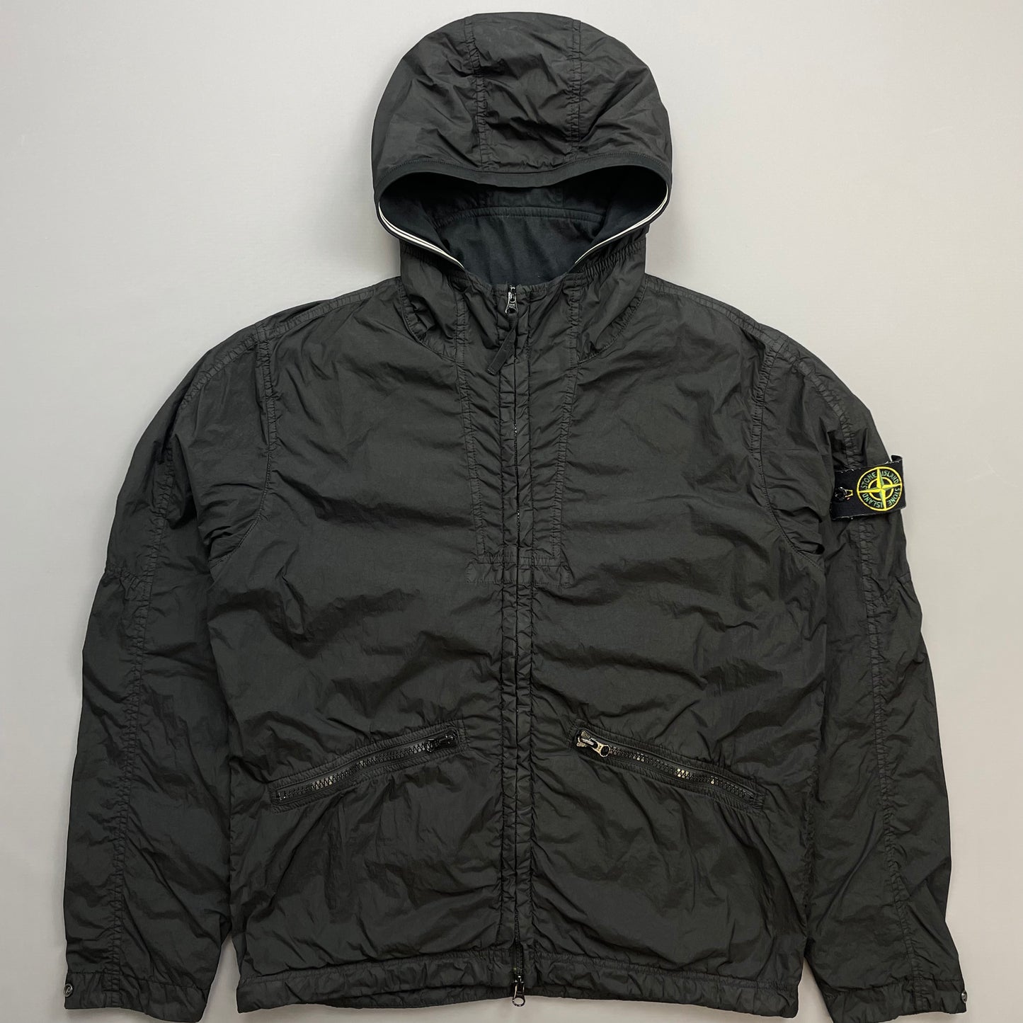 Stone Island Black SS19 Garment Dyed Crinkle Reps NY Midweight Hooded Jacket