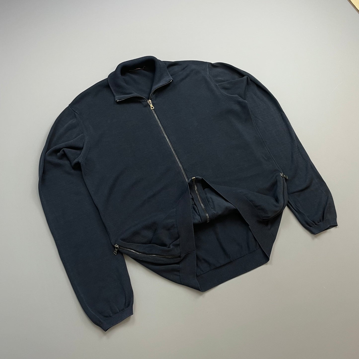 Prada Sport Navy 2007 Zip-Through Cotton Knit Cardigan Jumper