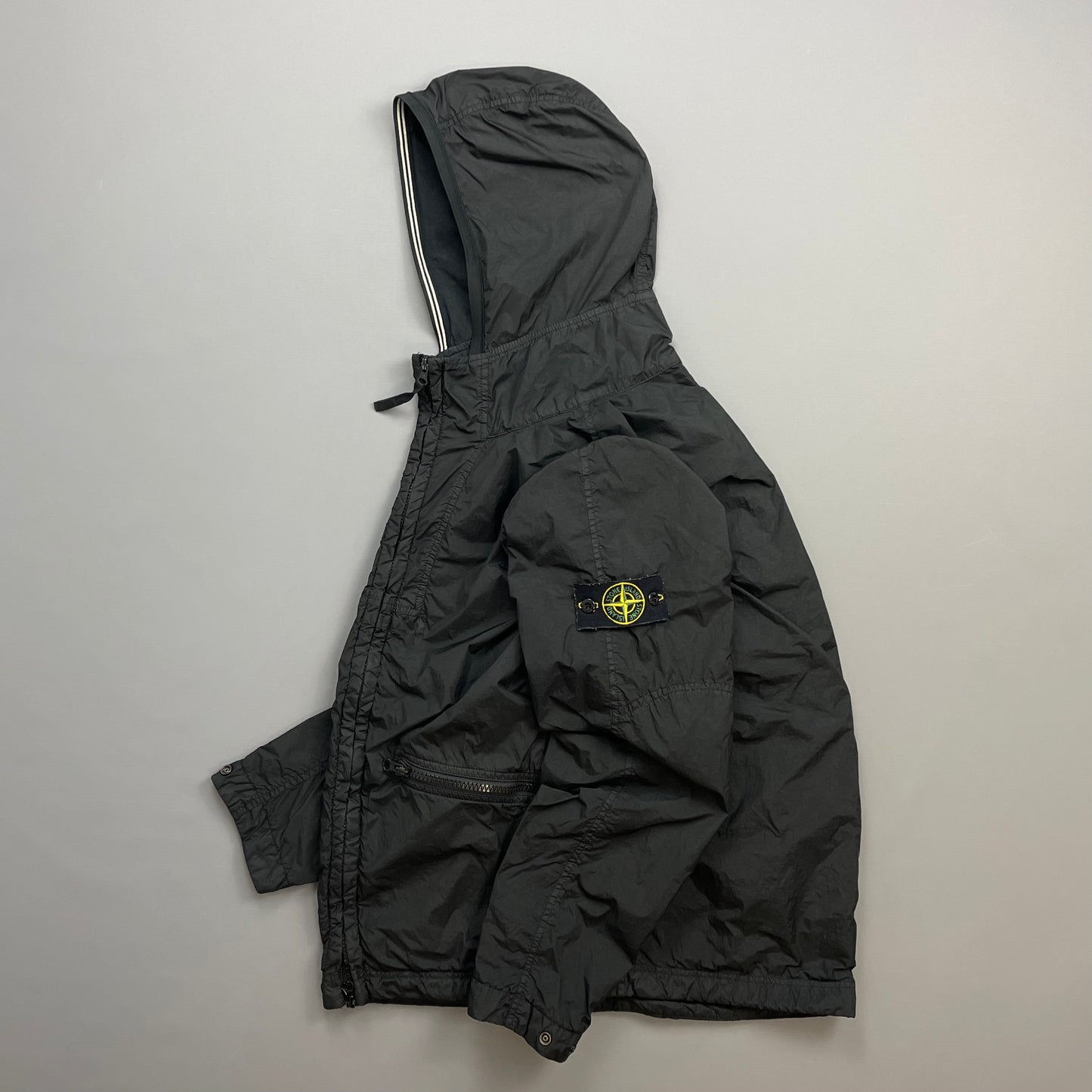 Stone Island Black SS19 Garment Dyed Crinkle Reps NY Midweight Hooded Jacket