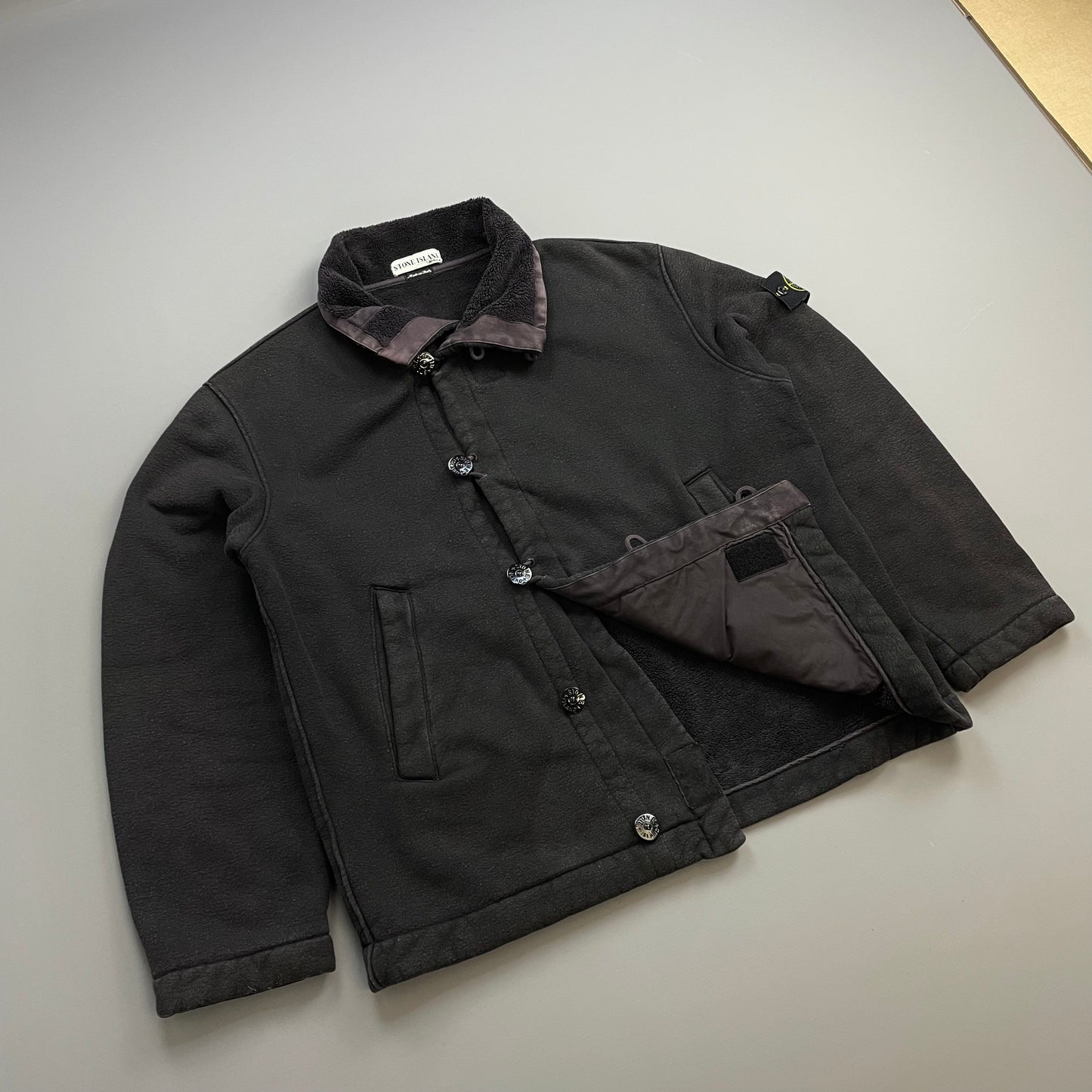 Stone Island Black AW00 Fleece Lined Buttoned Jacket
