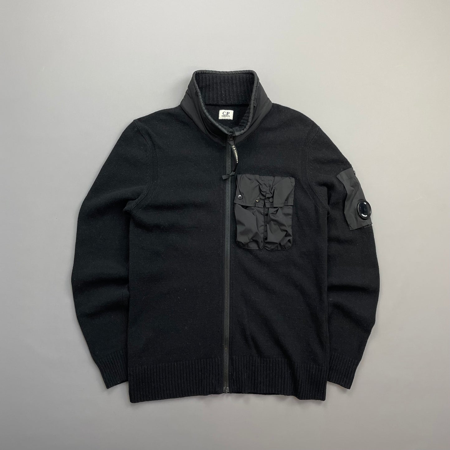 C.P. Company Black Wool Knit Zip-Through Cardigan Jacket
