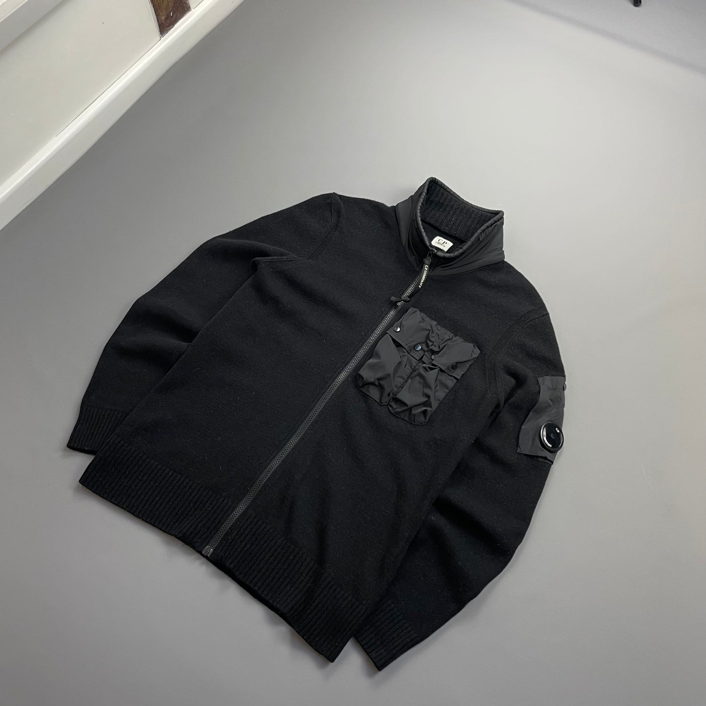 C.P. Company Black Wool Knit Zip-Through Cardigan Jacket