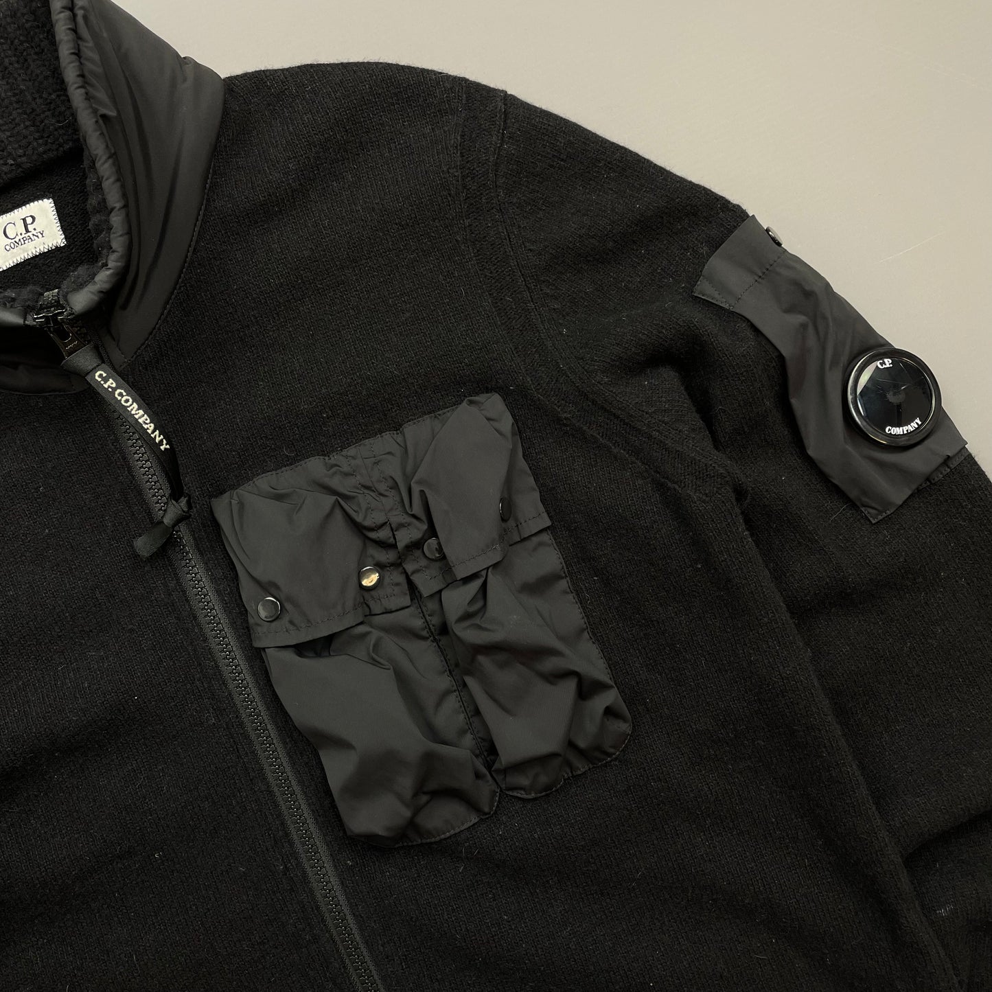 C.P. Company Black Wool Knit Zip-Through Cardigan Jacket
