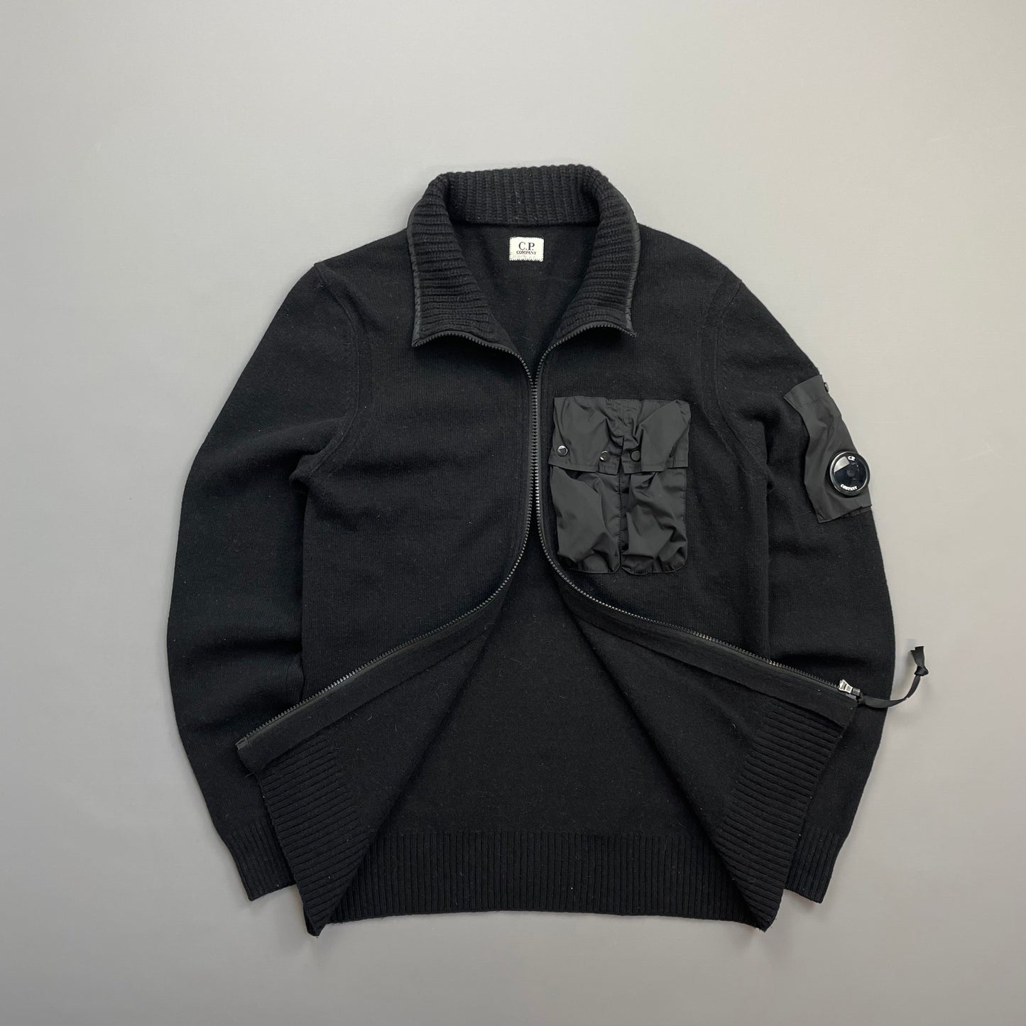 C.P. Company Black Wool Knit Zip-Through Cardigan Jacket