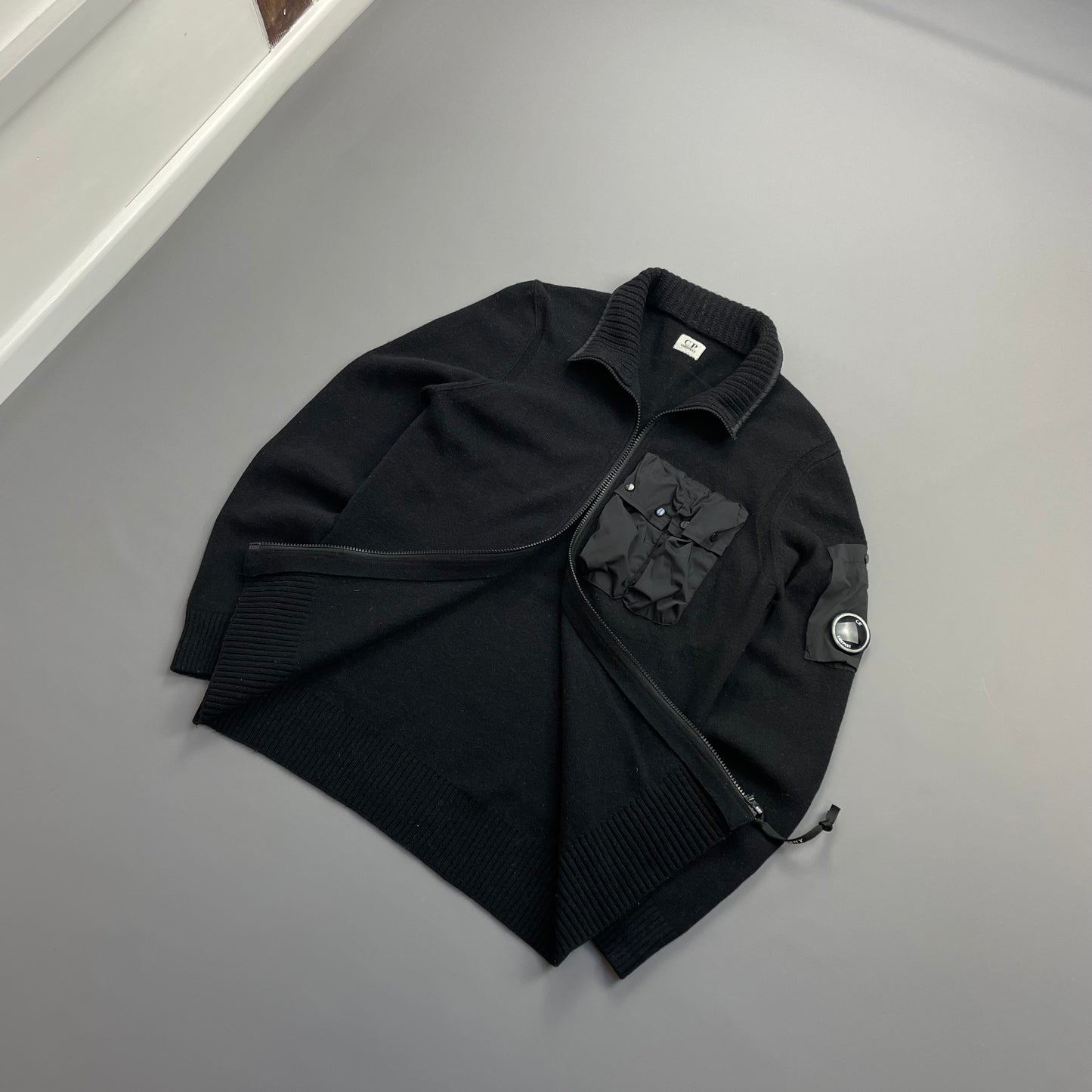 C.P. Company Black Wool Knit Zip-Through Cardigan Jacket