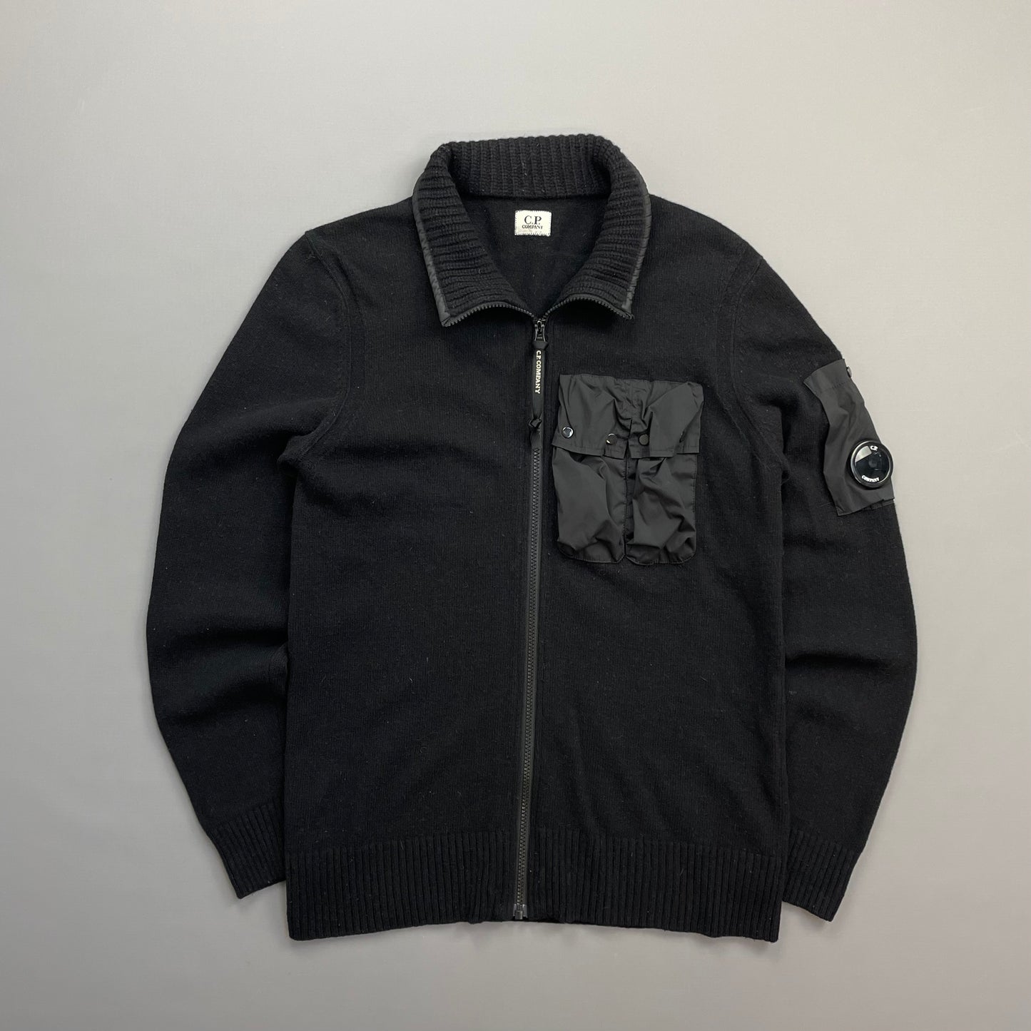 C.P. Company Black Wool Knit Zip-Through Cardigan Jacket