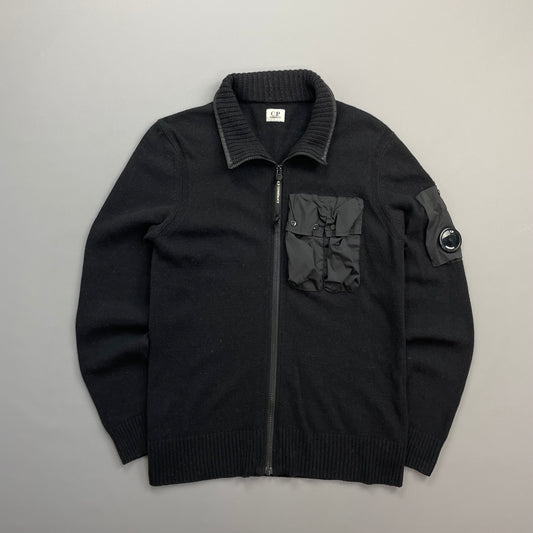 C.P. Company Black Wool Knit Zip-Through Cardigan Jacket