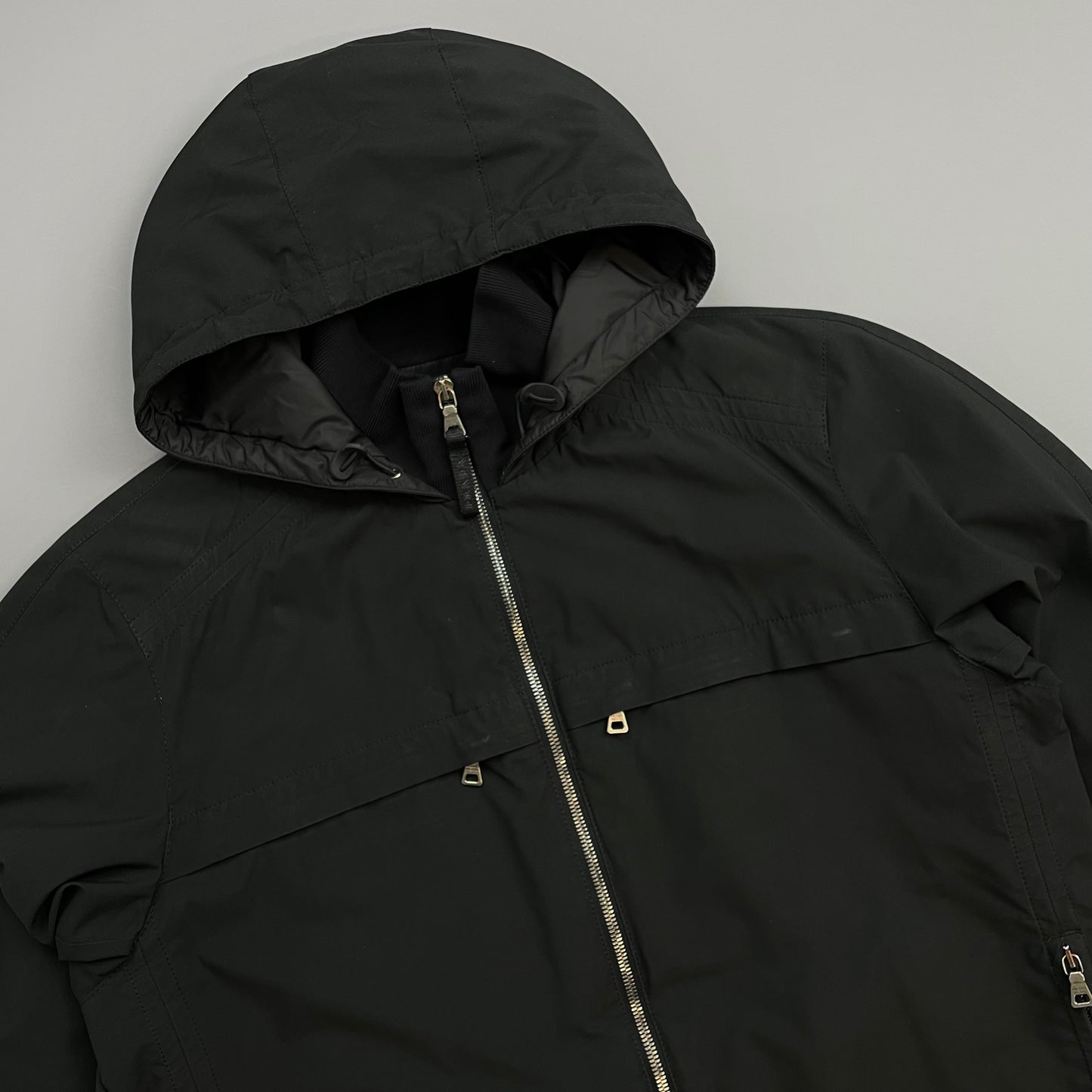 Prada Sport Black 2006 Lined Hooded Nylon Windbreaker Jacket