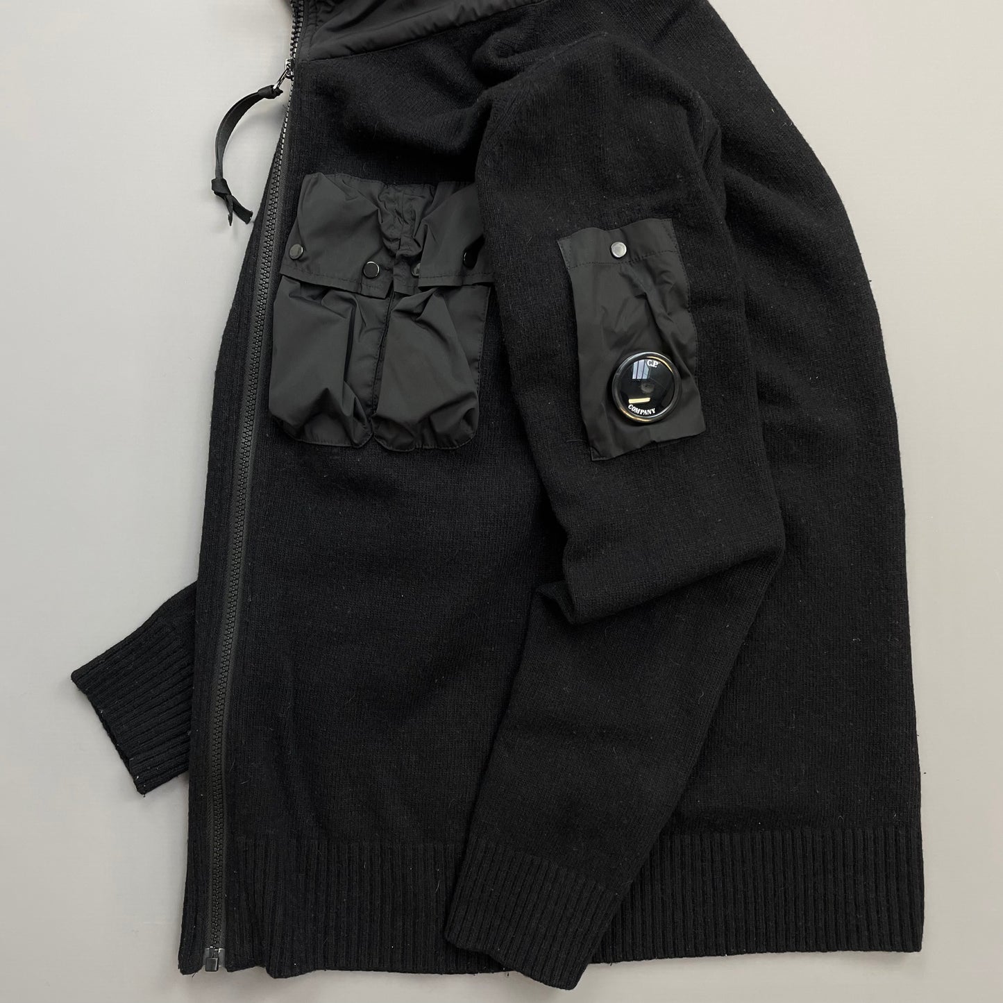 C.P. Company Black Wool Knit Zip-Through Cardigan Jacket