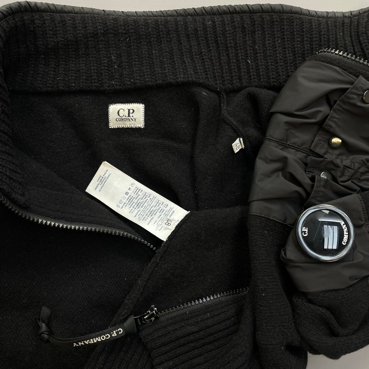 C.P. Company Black Wool Knit Zip-Through Cardigan Jacket
