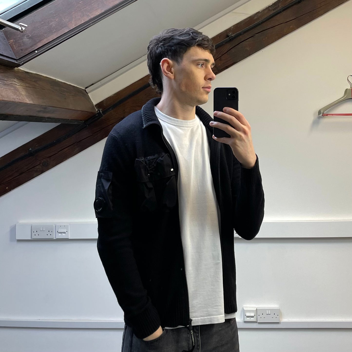 C.P. Company Black Wool Knit Zip-Through Cardigan Jacket