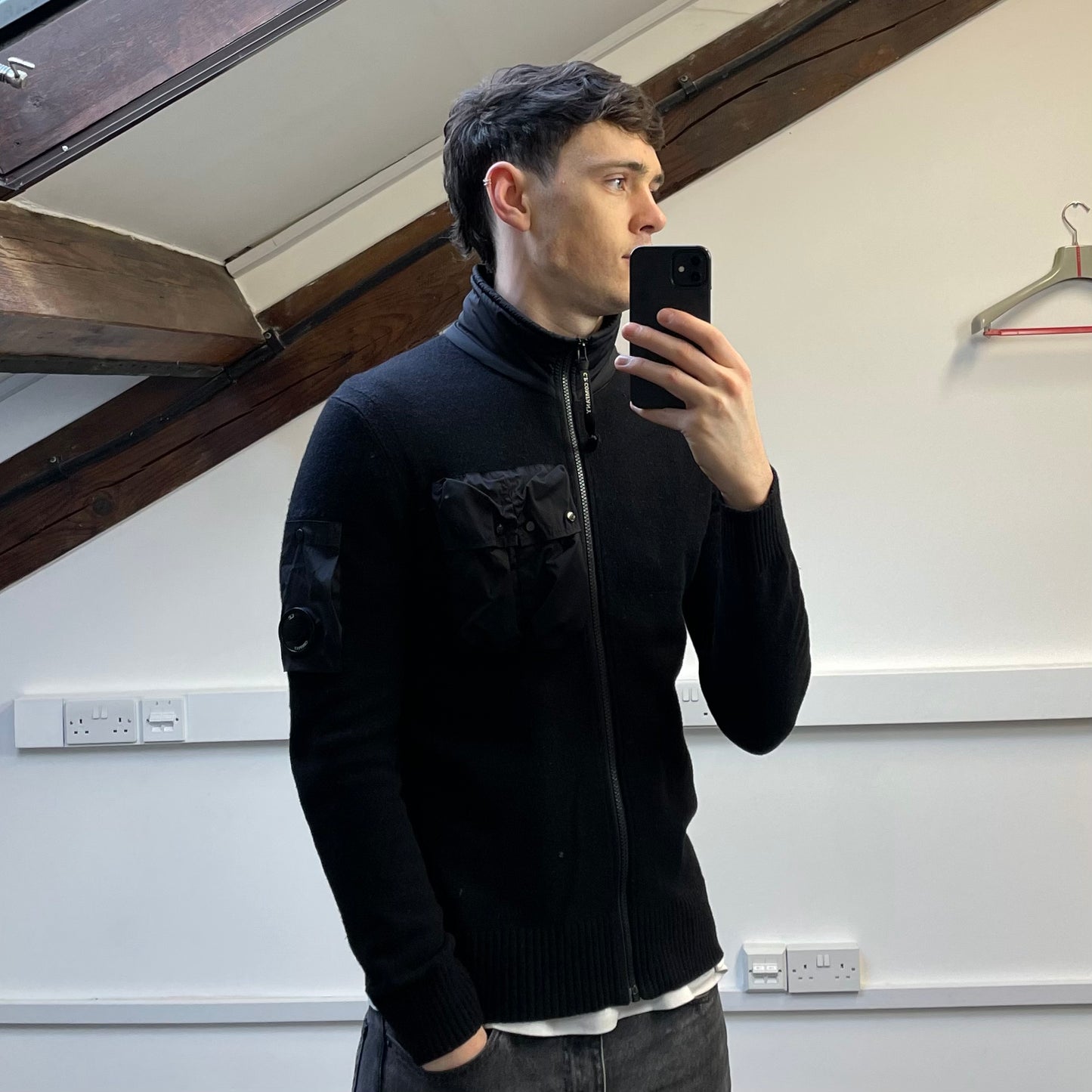 C.P. Company Black Wool Knit Zip-Through Cardigan Jacket