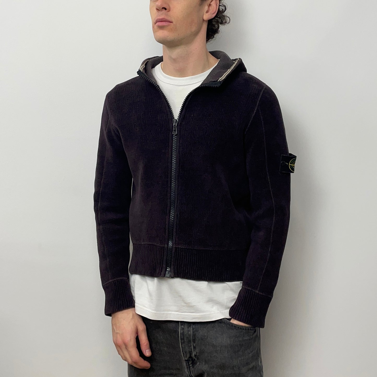 Stone Island Burgundy Brown AW07 Hooded Chenille Fleece Jacket