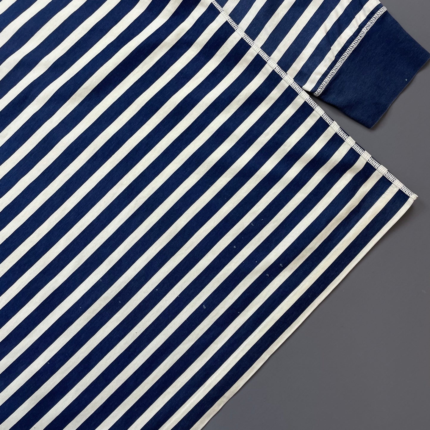 Stone Island Marina Navy & White 80s Striped Long Sleeve Spellout Tee