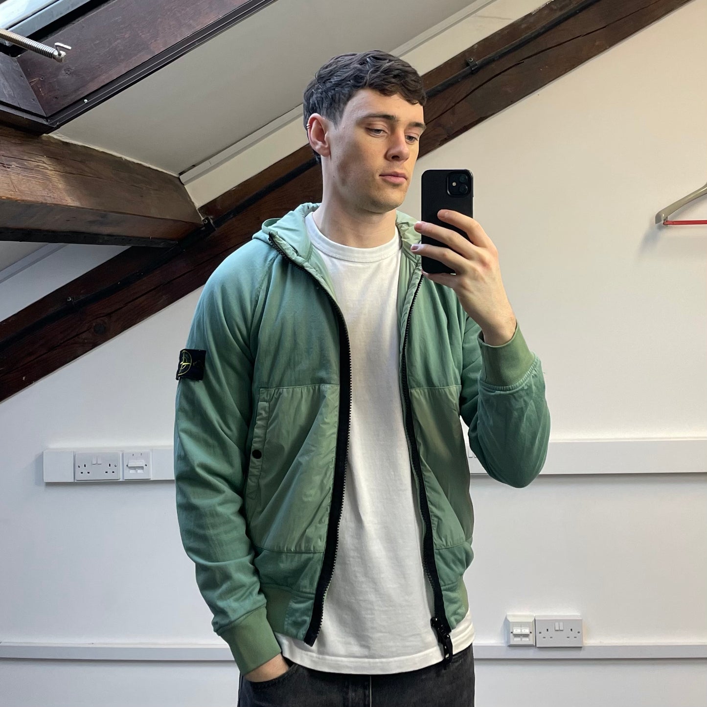 Stone Island Mint Green AW22 Comfort Tech Composite Reversible Polartec Hooded Jacket