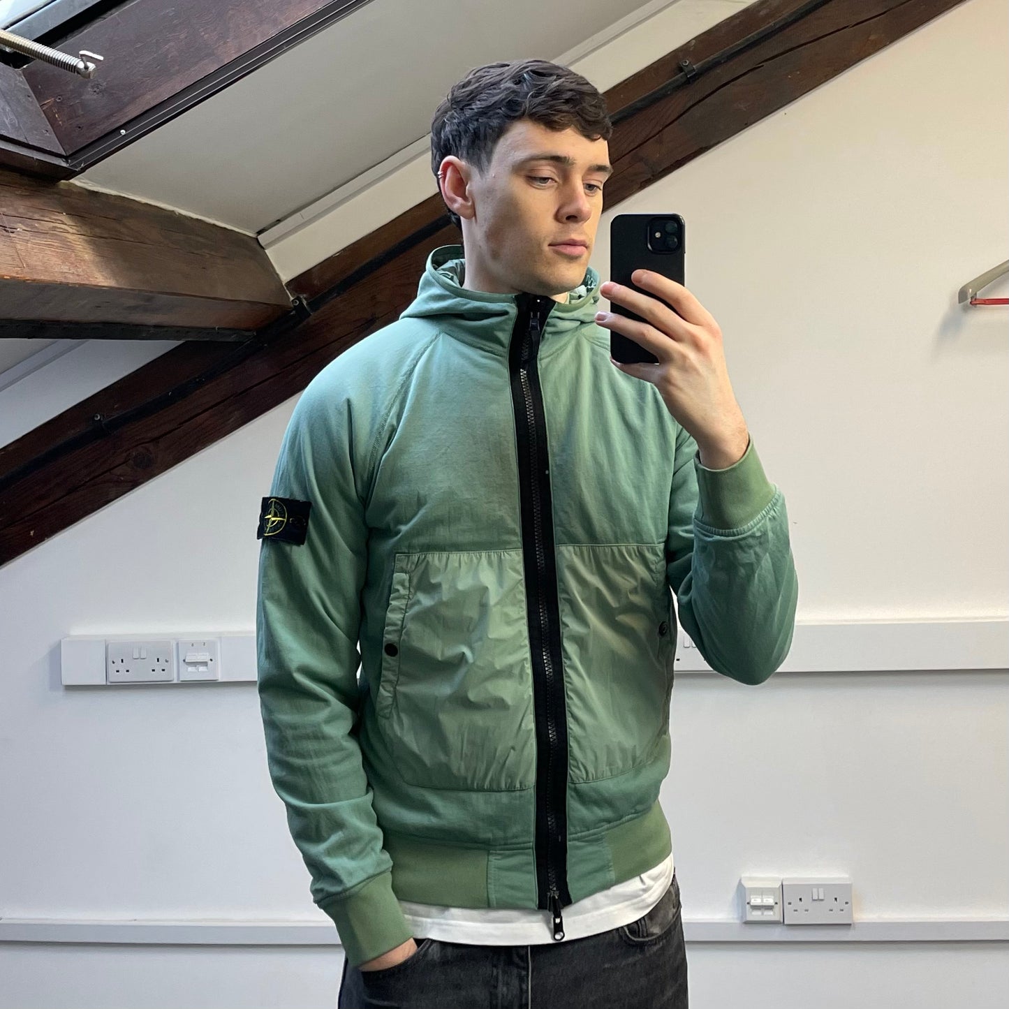 Stone Island Mint Green AW22 Comfort Tech Composite Reversible Polartec Hooded Jacket