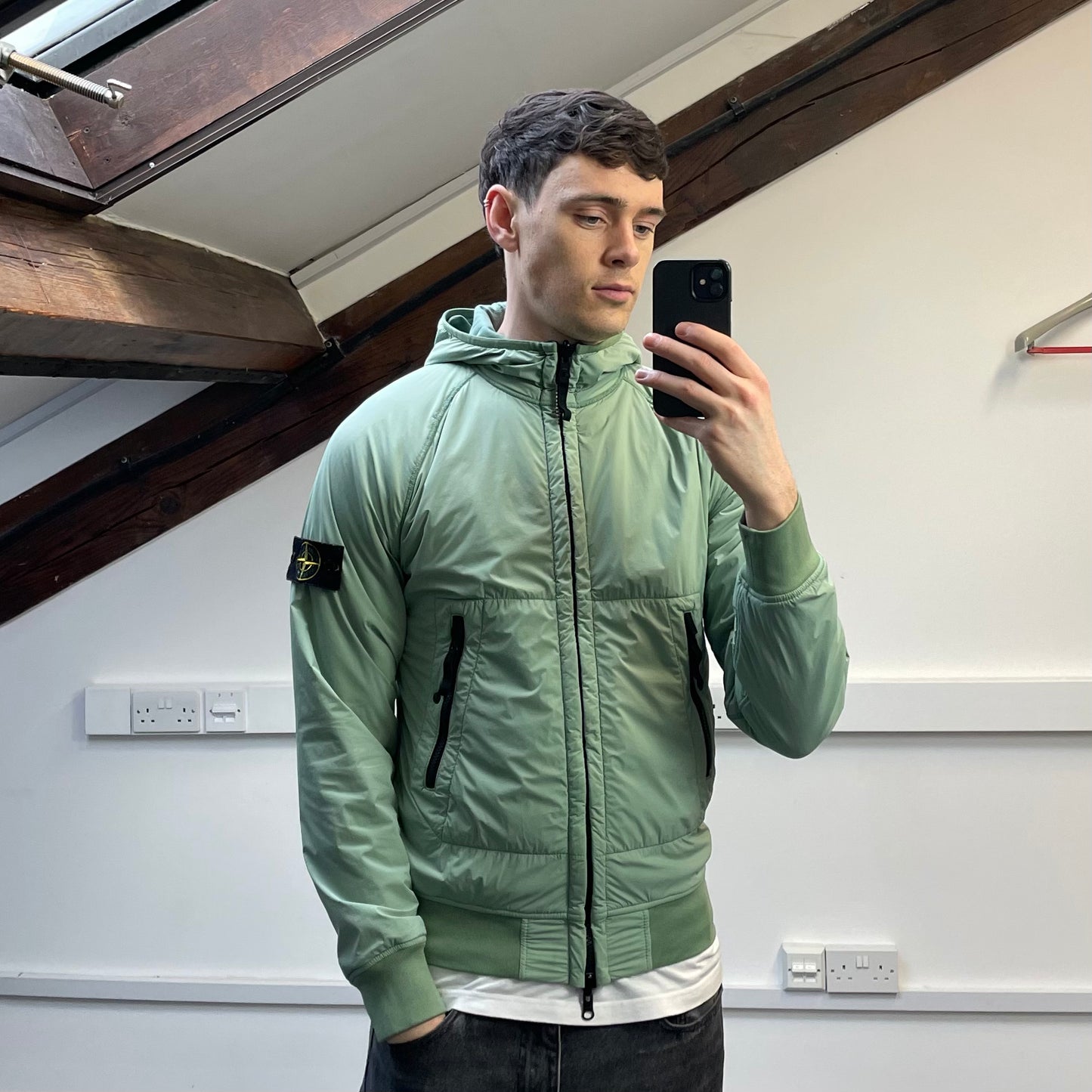 Stone Island Mint Green AW22 Comfort Tech Composite Reversible Polartec Hooded Jacket