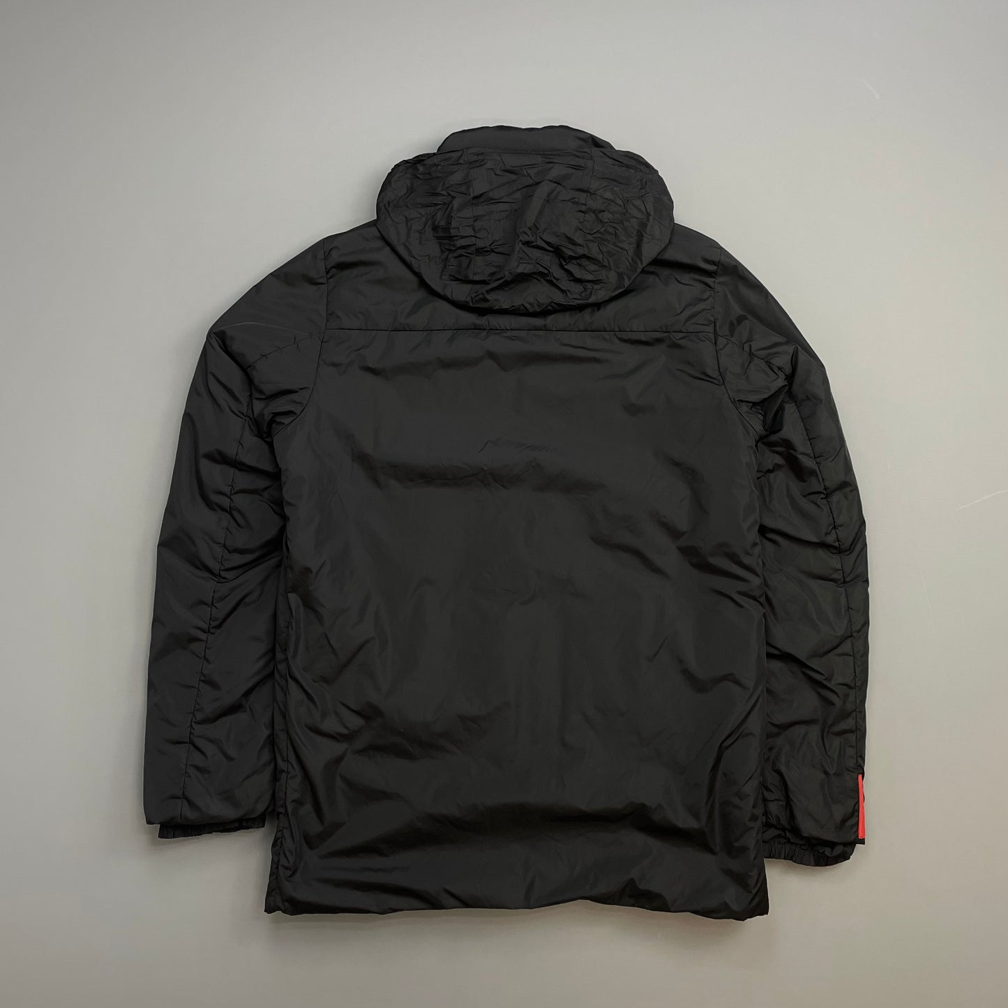Prada Sport Black 00s Nylon Padded Concealed Hood Longline Jacket