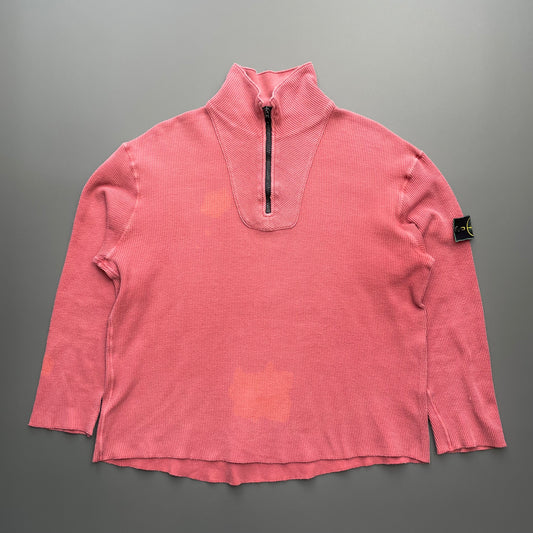 Stone Island Peach Red 90s Ribbed Half Zip Jumper