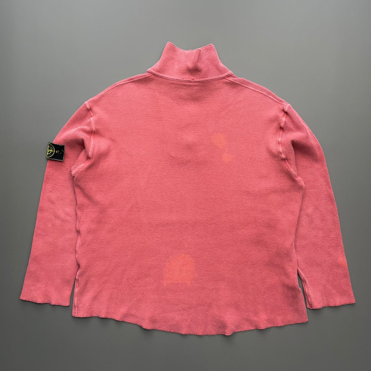 Stone Island Peach Red 90s Ribbed Half Zip Jumper