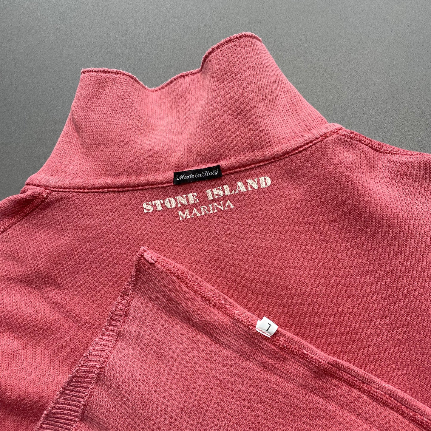 Stone Island Peach Red 90s Ribbed Half Zip Jumper