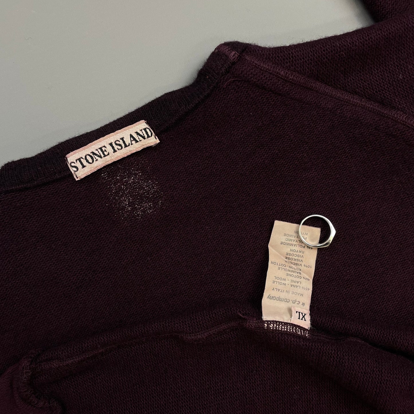 Stone Island Burgundy 80s Wool Blend Knit Jumper