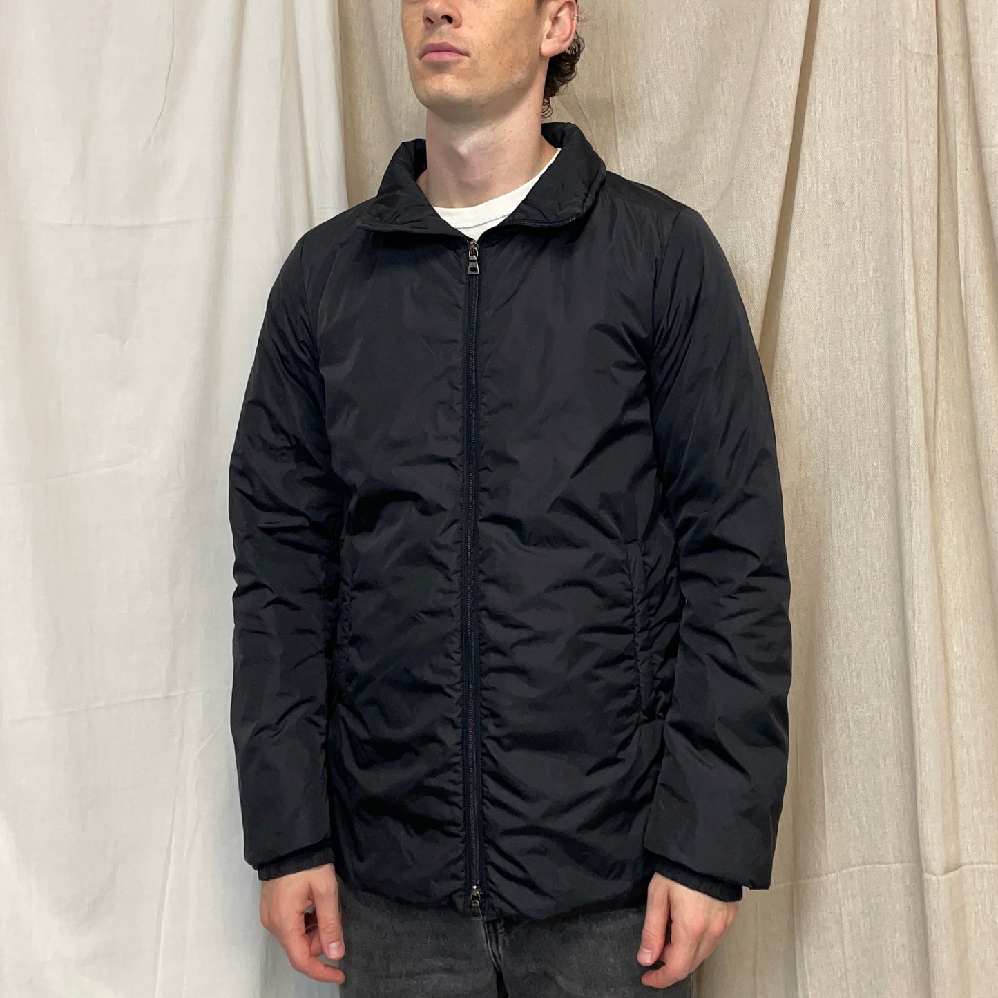 Prada Sport Black 00s Nylon Padded Concealed Hood Longline Jacket