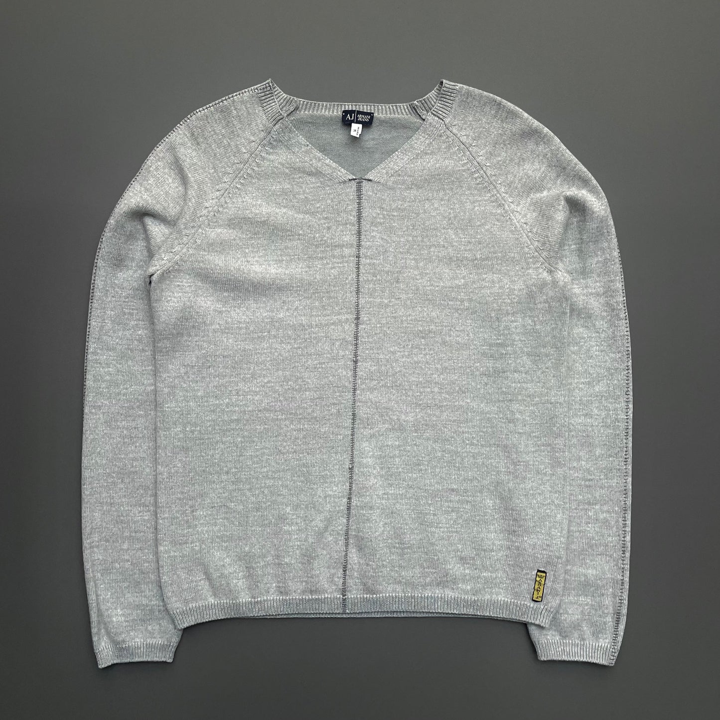 Armani Jeans Light Grey 00s Contrast Stitch Knit Jumper