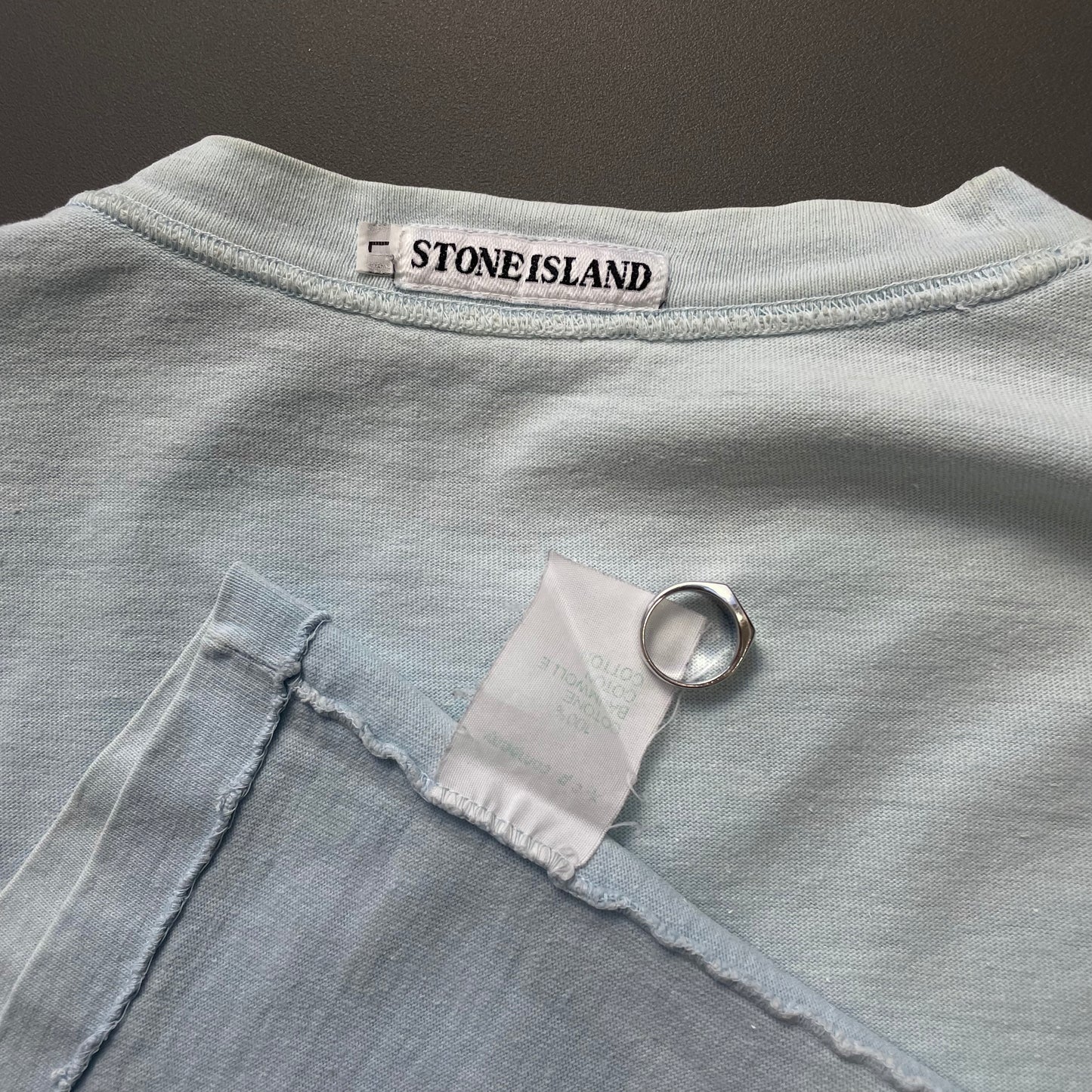 Stone Island Marina Light Blue 80s Spellout Pocket Tee