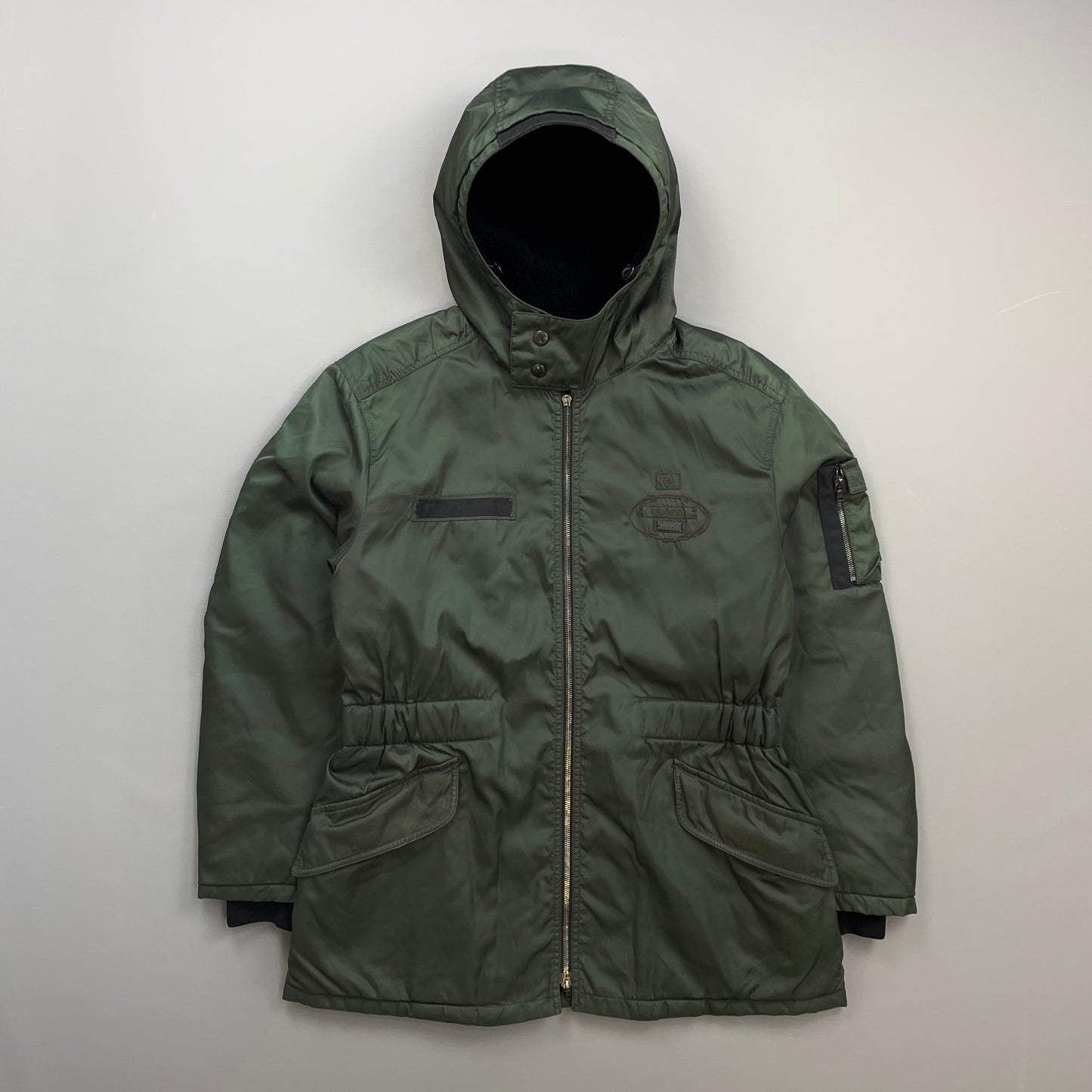 Prada Milano Green 2006 Nylon Sheep Fur Ski-Style Utility Hooded Jacket