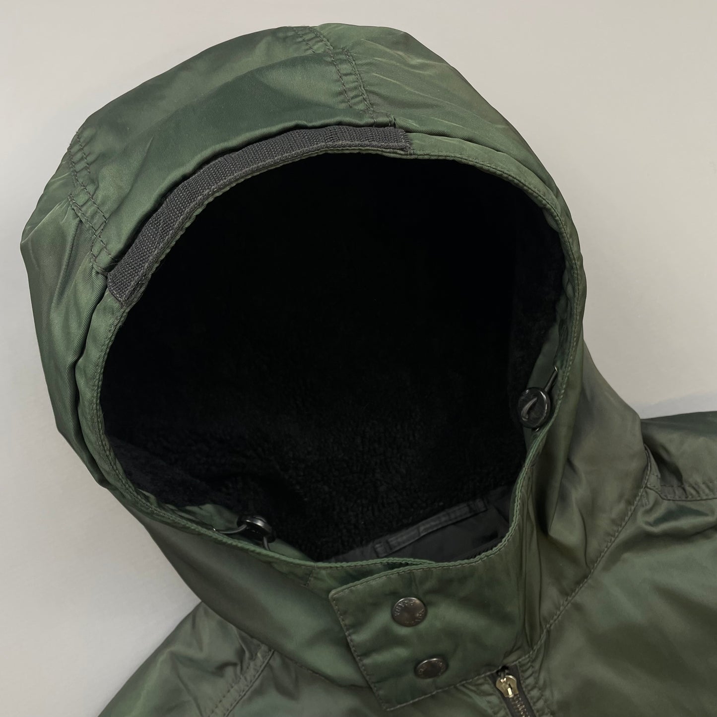 Prada Milano Green 2006 Nylon Sheep Fur Ski-Style Utility Hooded Jacket
