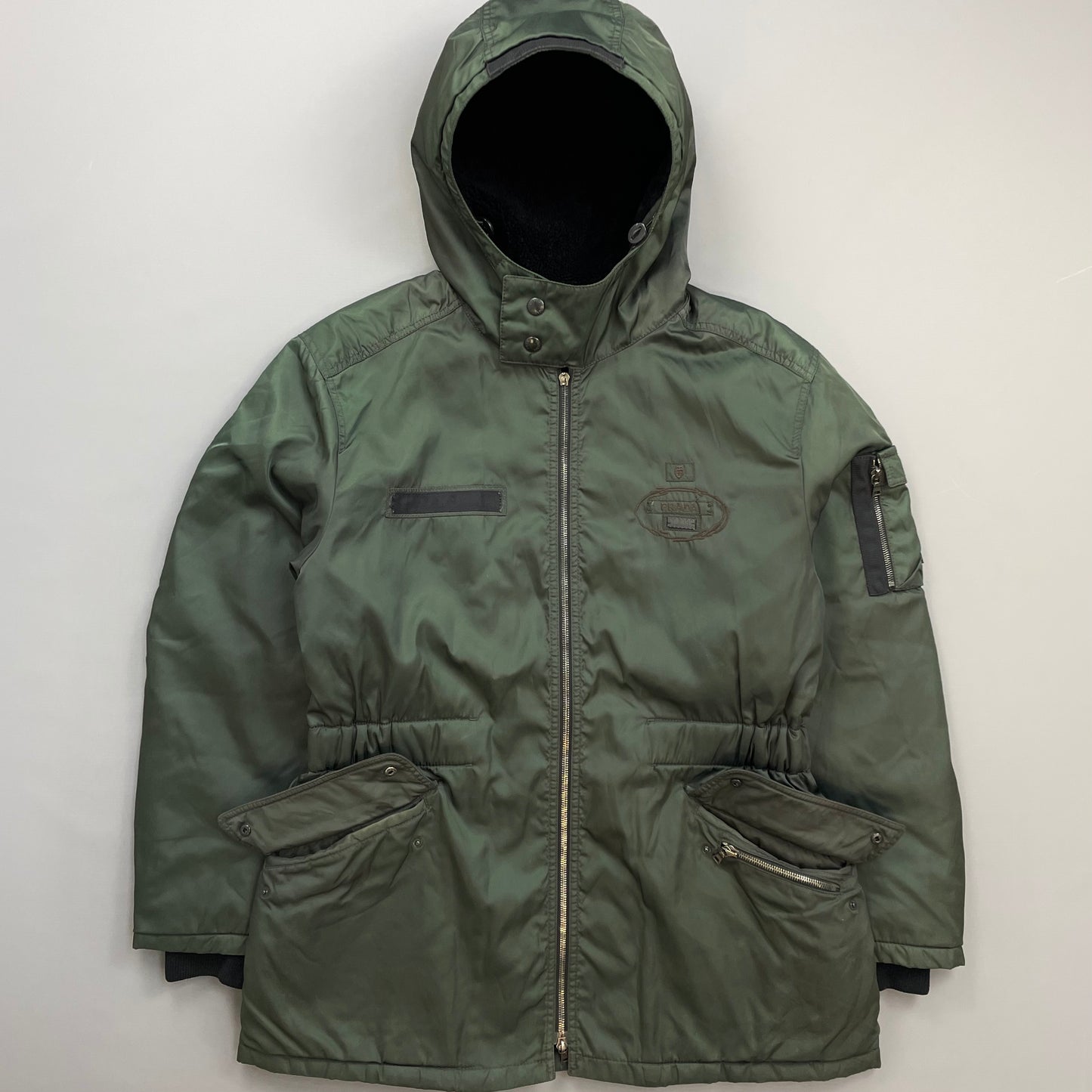Prada Milano Green 2006 Nylon Sheep Fur Ski-Style Utility Hooded Jacket