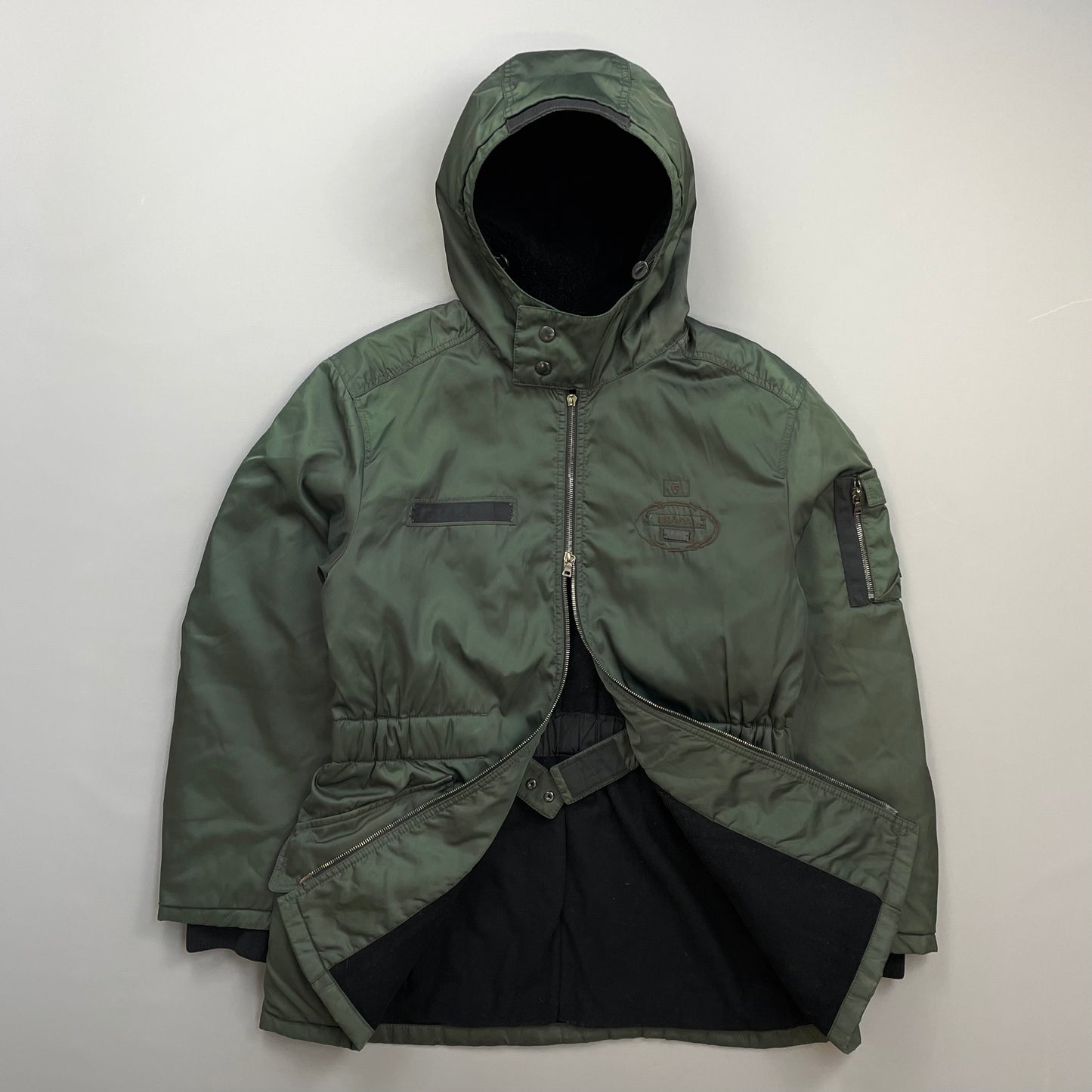 Prada Milano Green 2006 Nylon Sheep Fur Ski-Style Utility Hooded Jacket